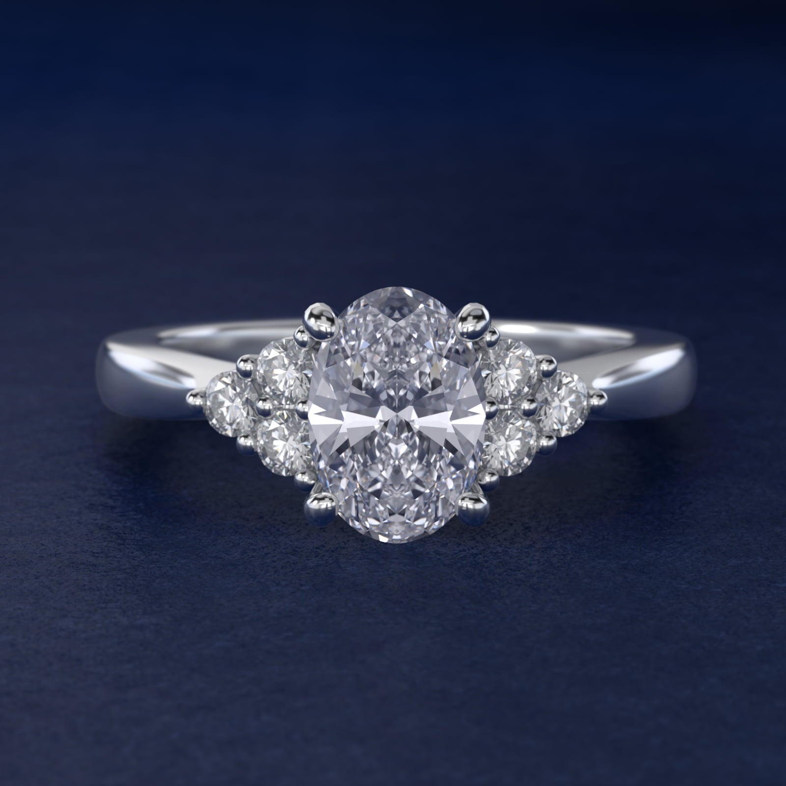 Triple Side Stone Diamond Engagement Ring In 14K White Gold By James Allen - Oval Center