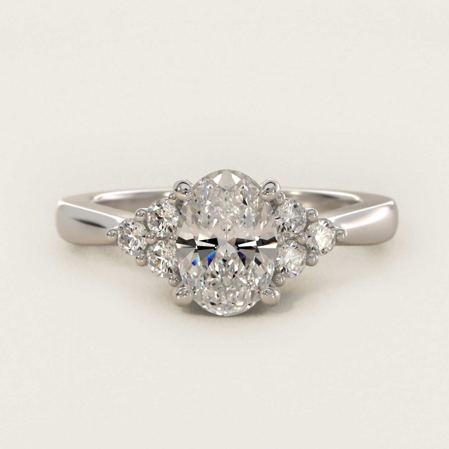 Triple Side Stone Diamond Engagement Ring In 14K White Gold By James Allen - Oval Center