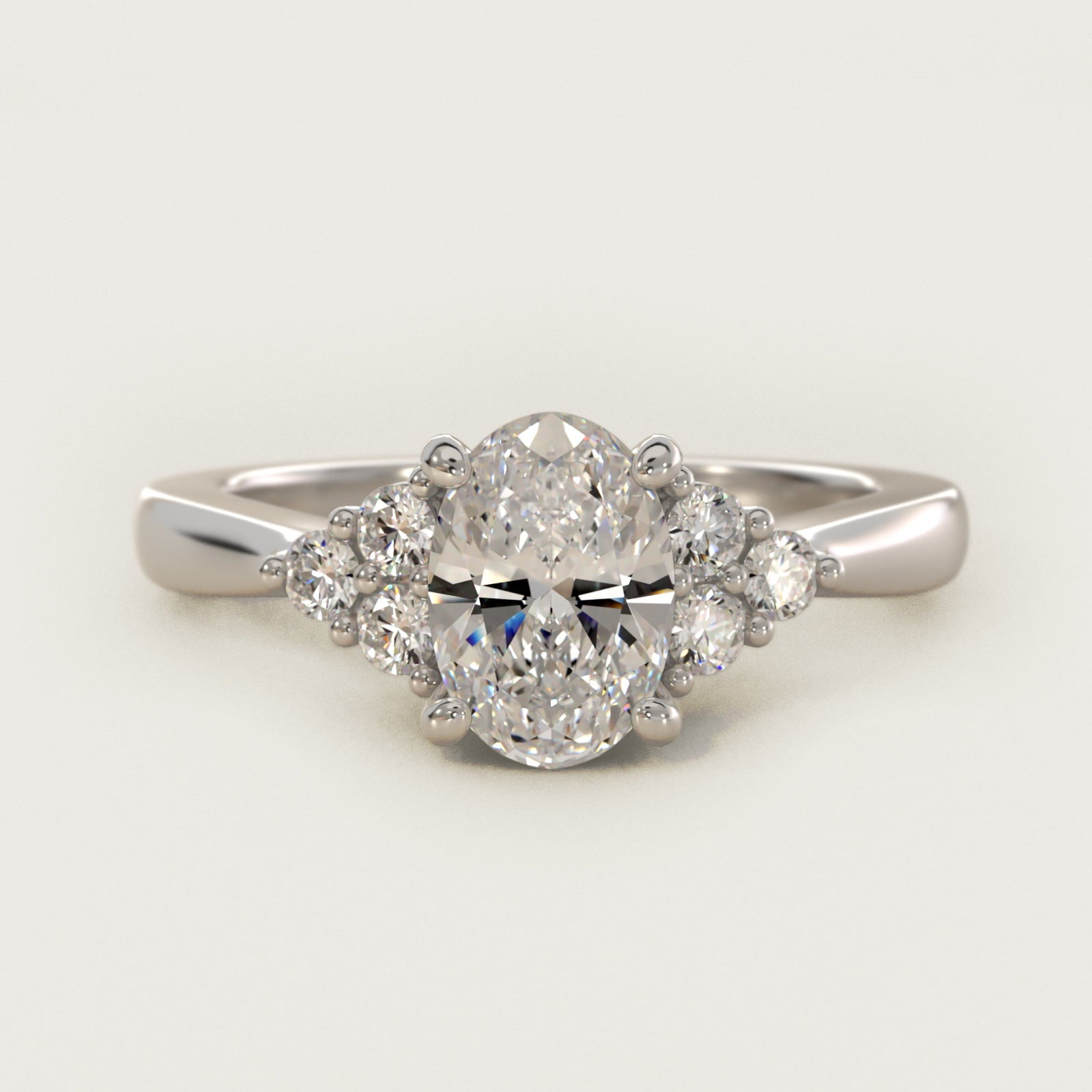 Triple Side Stone Diamond Engagement Ring In 18k White Gold By James Allen - Oval Center