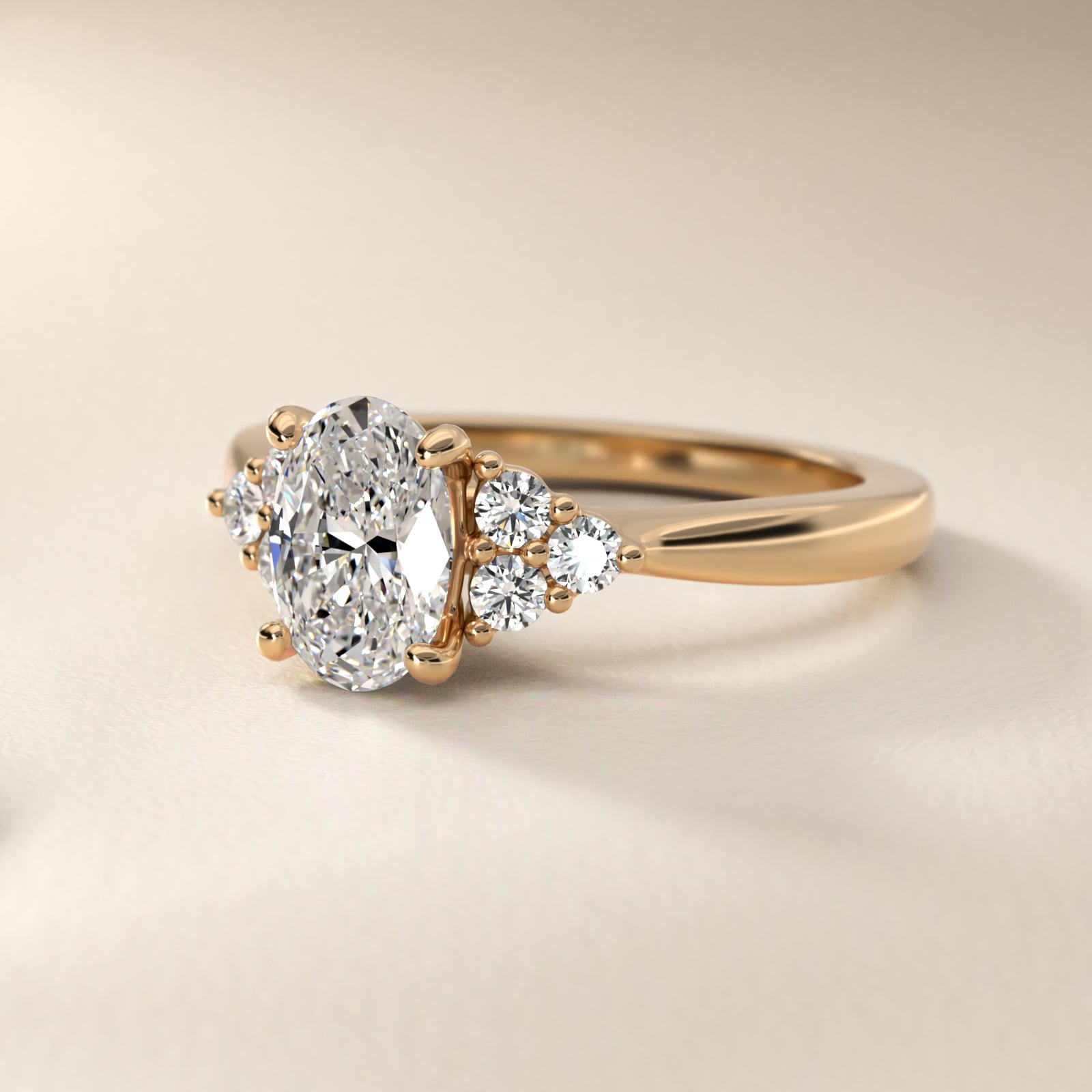 Triple Side Stone Diamond Engagement Ring In 18k Yellow Gold By James Allen - Oval Center