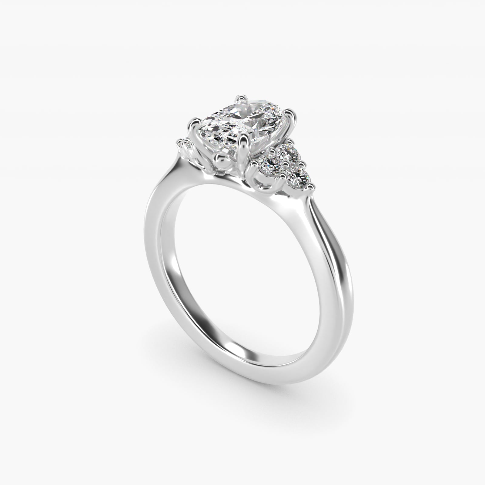 Triple Side Stone Diamond Engagement Ring In Platinum By James Allen - Oval Center