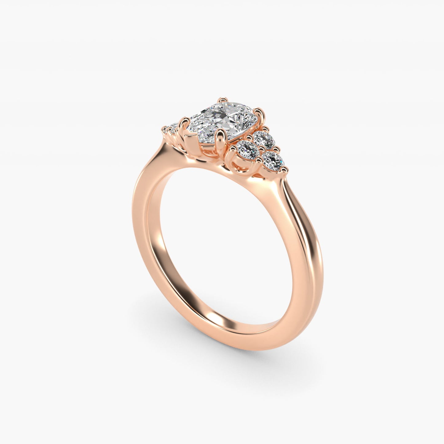 Triple Side Stone Diamond Engagement Ring In 14K Rose Gold By James Allen - Pear Center