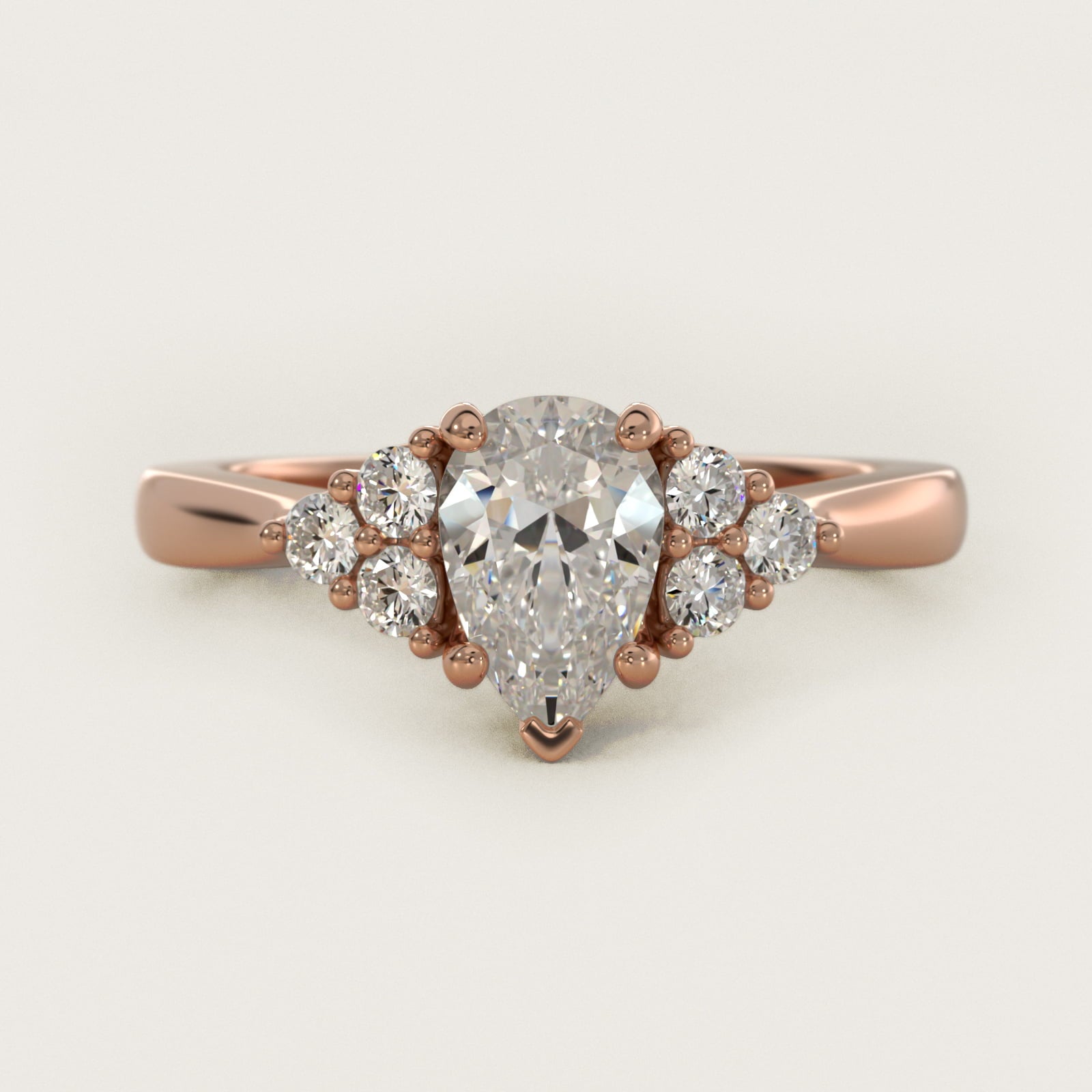 Triple Side Stone Diamond Engagement Ring In 14K Rose Gold By James Allen - Pear Center