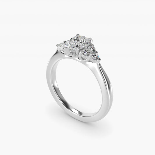 Triple Side Stone Diamond Engagement Ring In 18k White Gold By James Allen - Pear Center