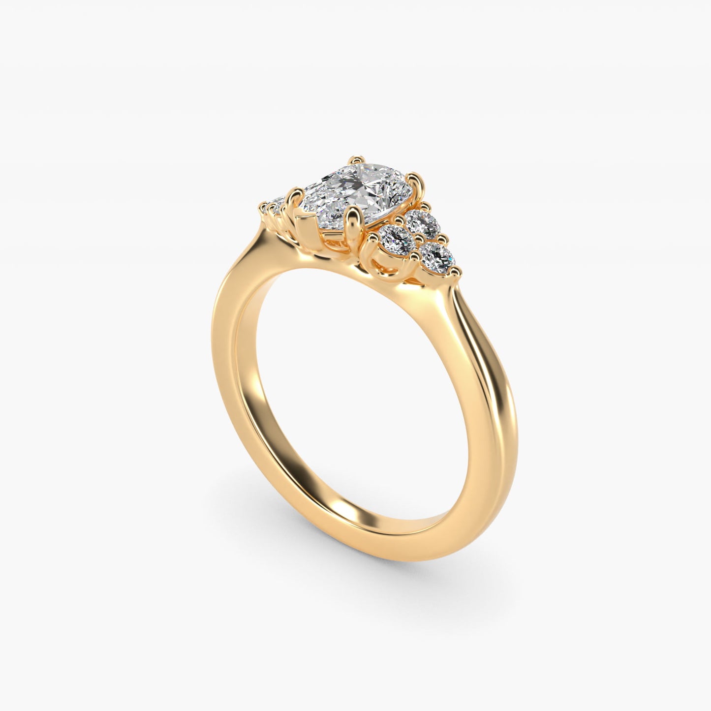 Triple Side Stone Diamond Engagement Ring In 14K Yellow Gold By James Allen - Pear Center