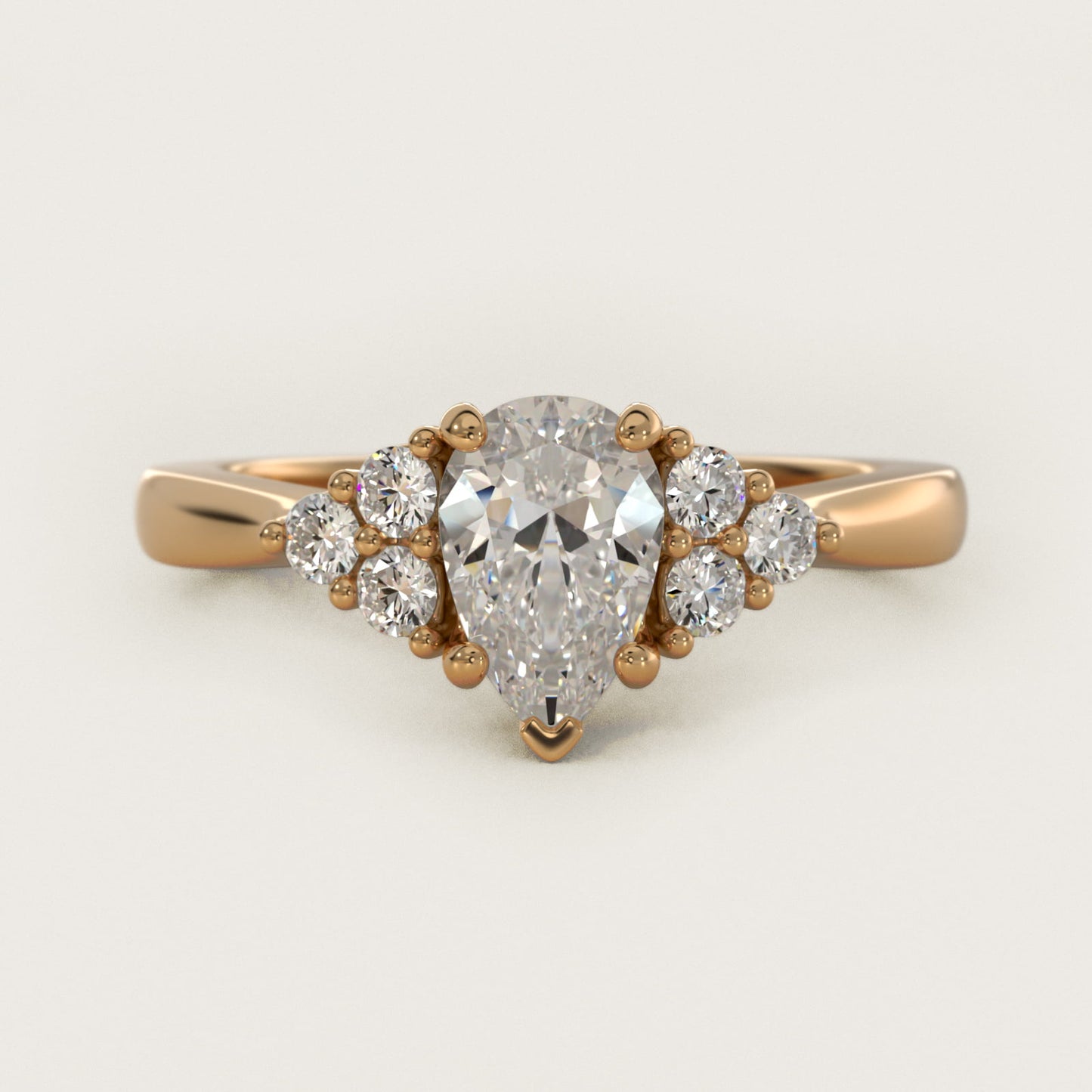 Triple Side Stone Diamond Engagement Ring In 18k Yellow Gold By James Allen - Pear Center