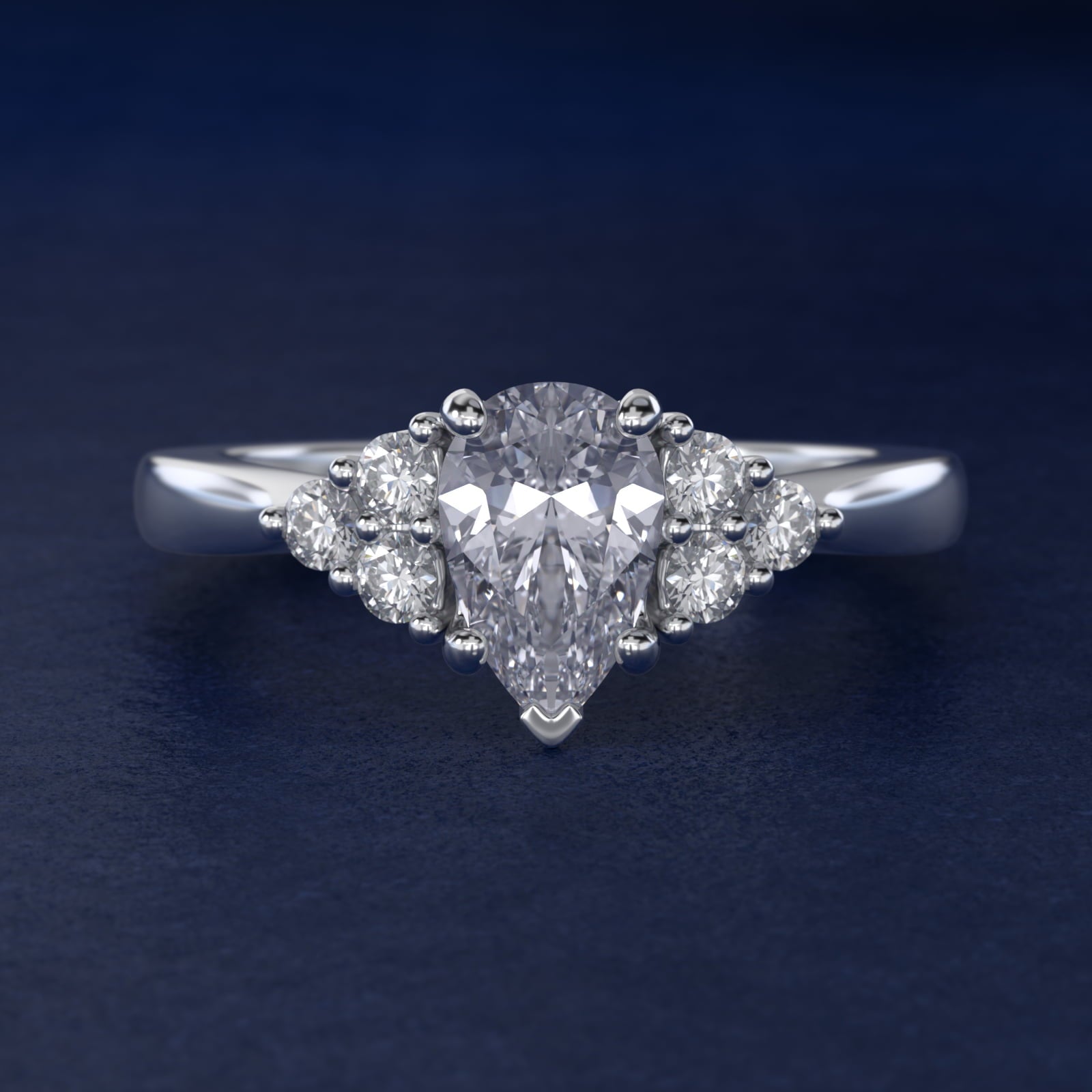 Triple Side Stone Diamond Engagement Ring In Platinum By James Allen - Pear Center