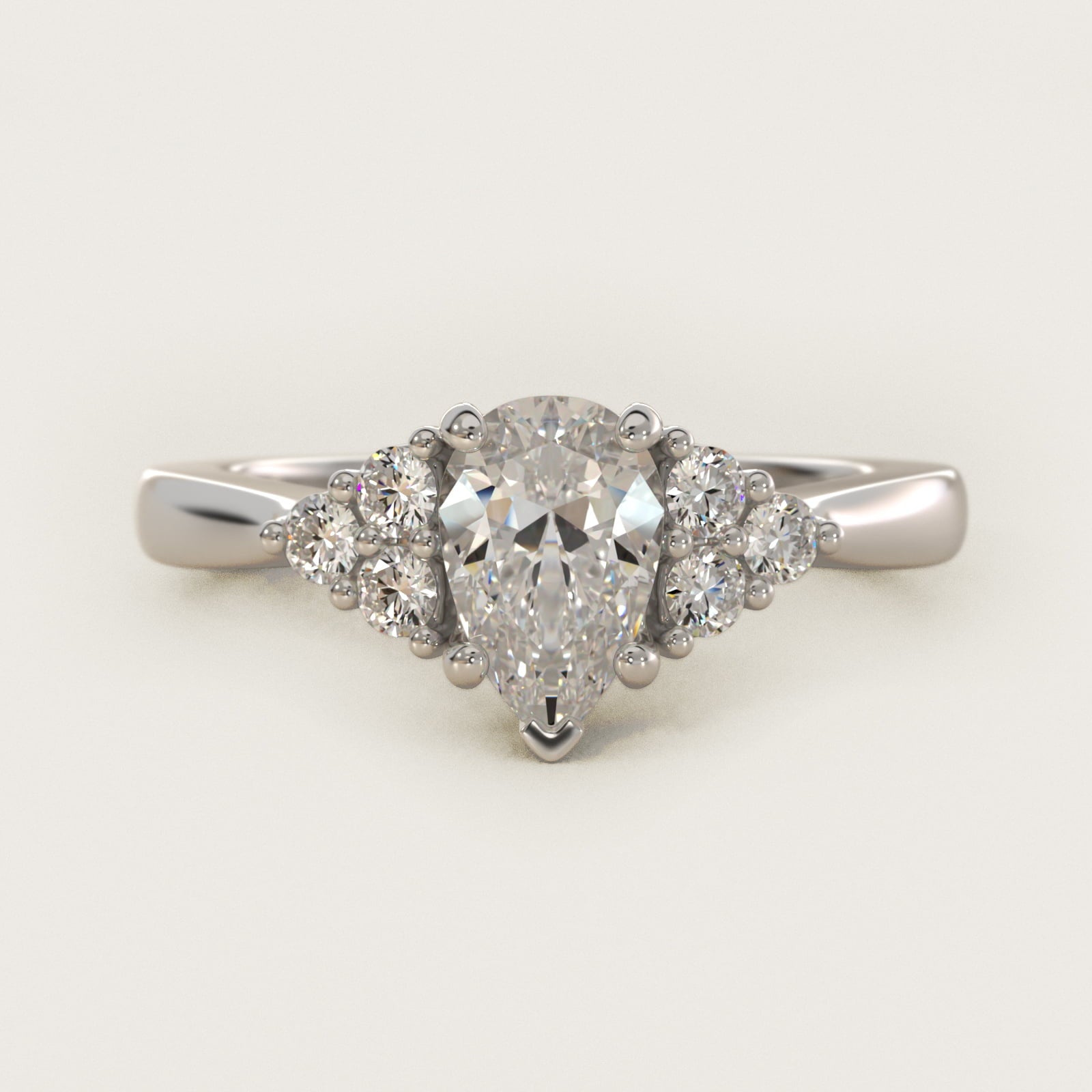 Triple Side Stone Diamond Engagement Ring In Platinum By James Allen - Pear Center