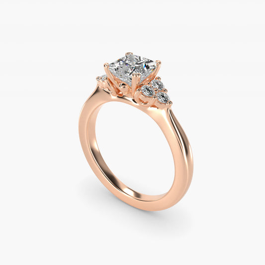 Triple Side Stone Diamond Engagement Ring In 18k Rose Gold By James Allen - Princess Center