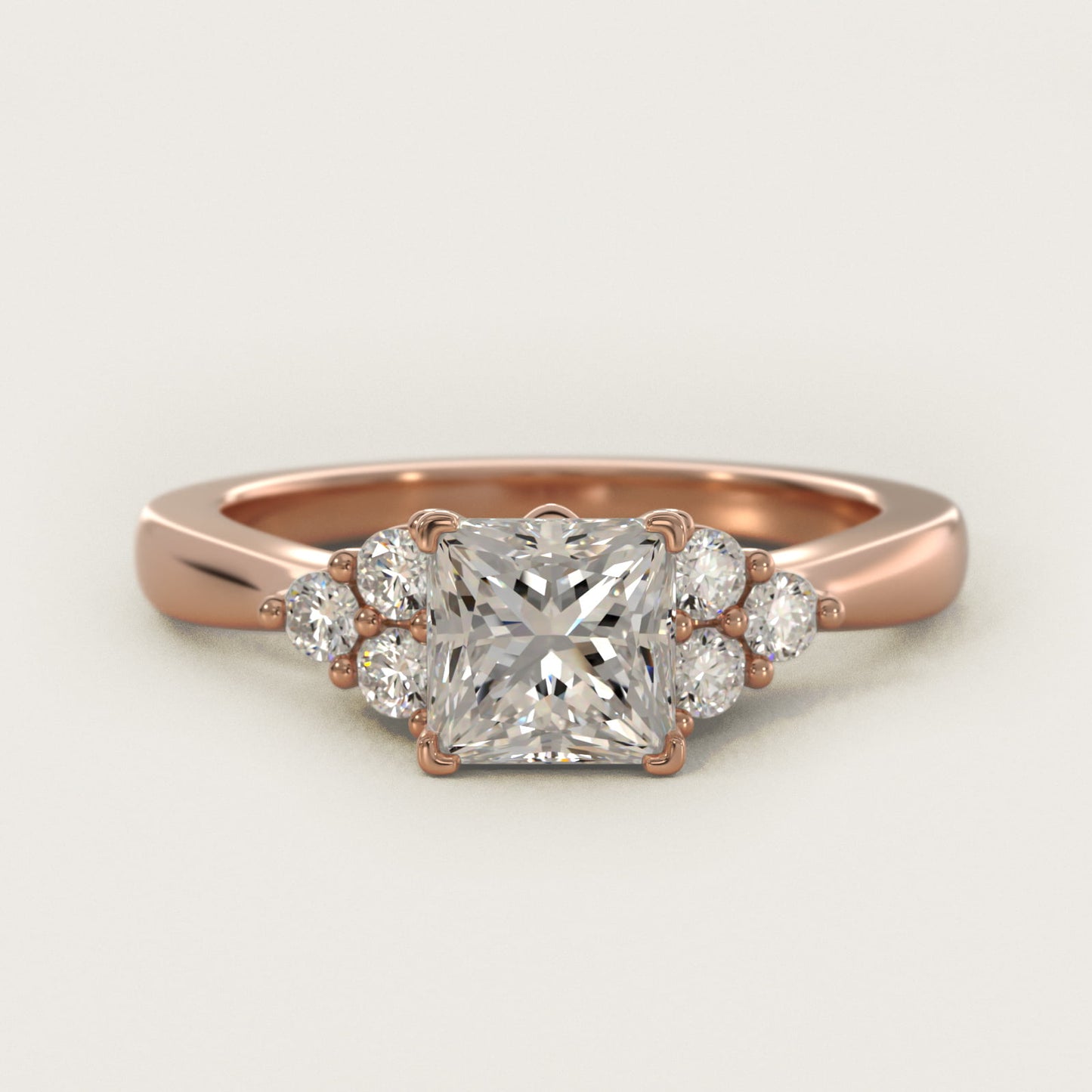 Triple Side Stone Diamond Engagement Ring In 14K Rose Gold By James Allen - Princess Center