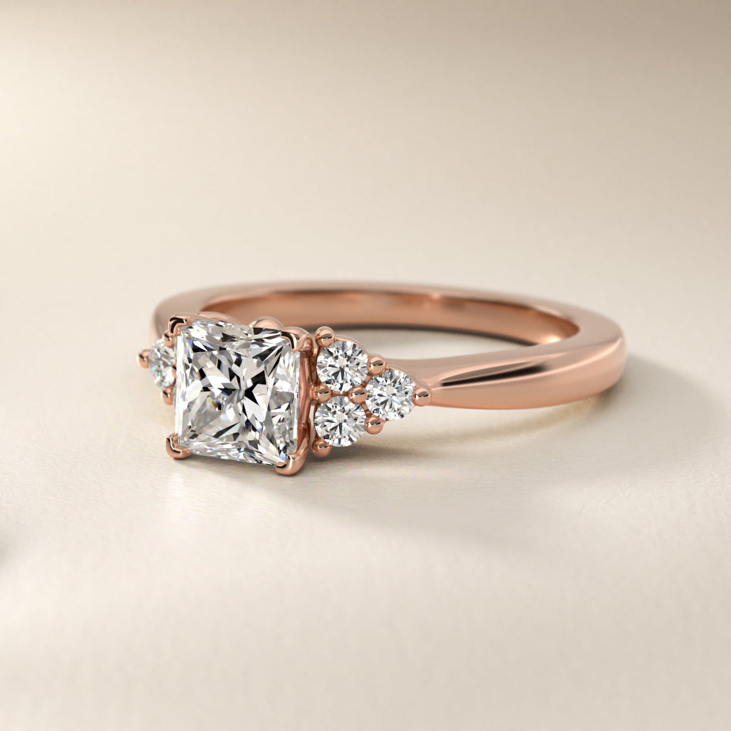 Triple Side Stone Diamond Engagement Ring In 14K Rose Gold By James Allen - Princess Center