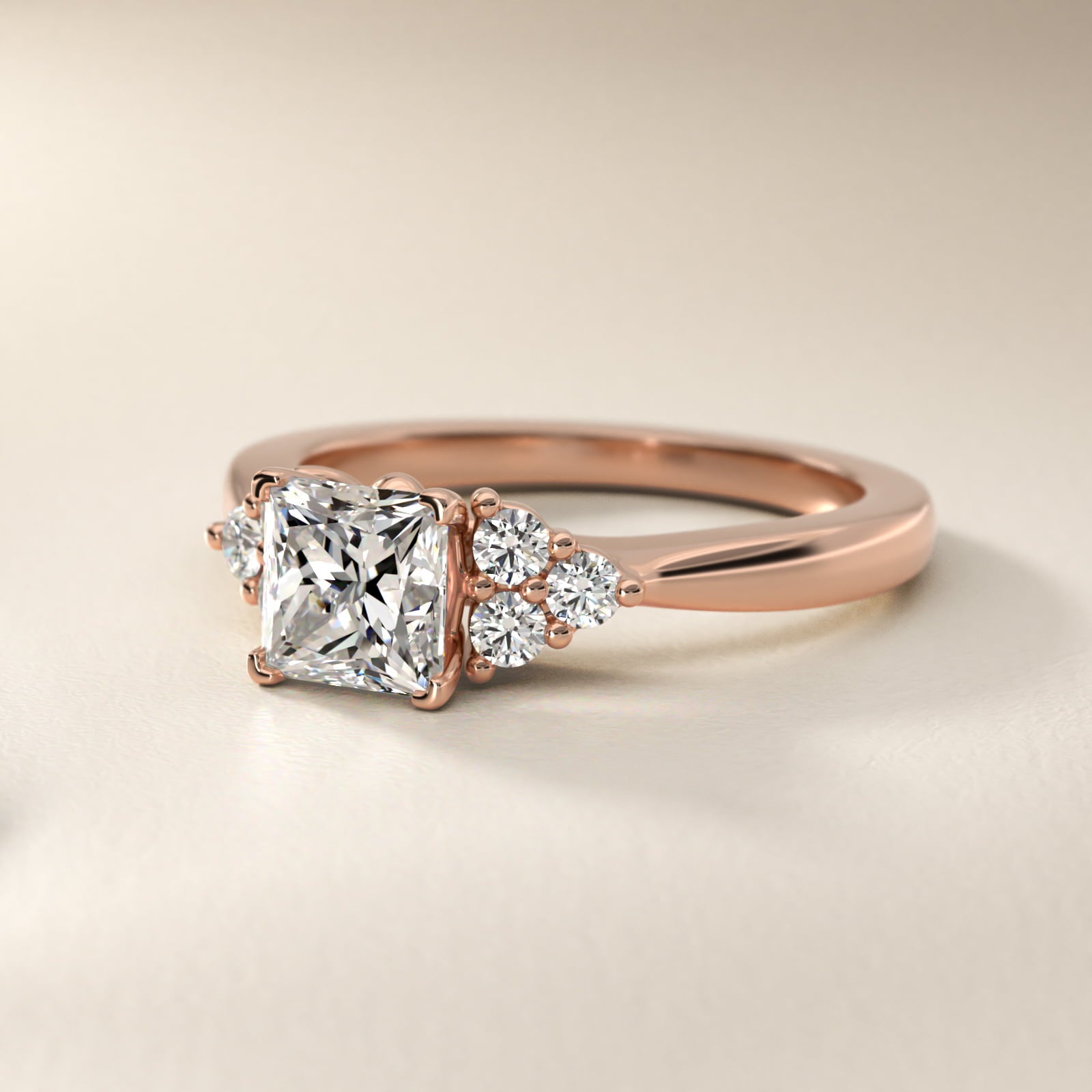Triple Side Stone Diamond Engagement Ring In 14K Rose Gold By James Allen - Princess Center