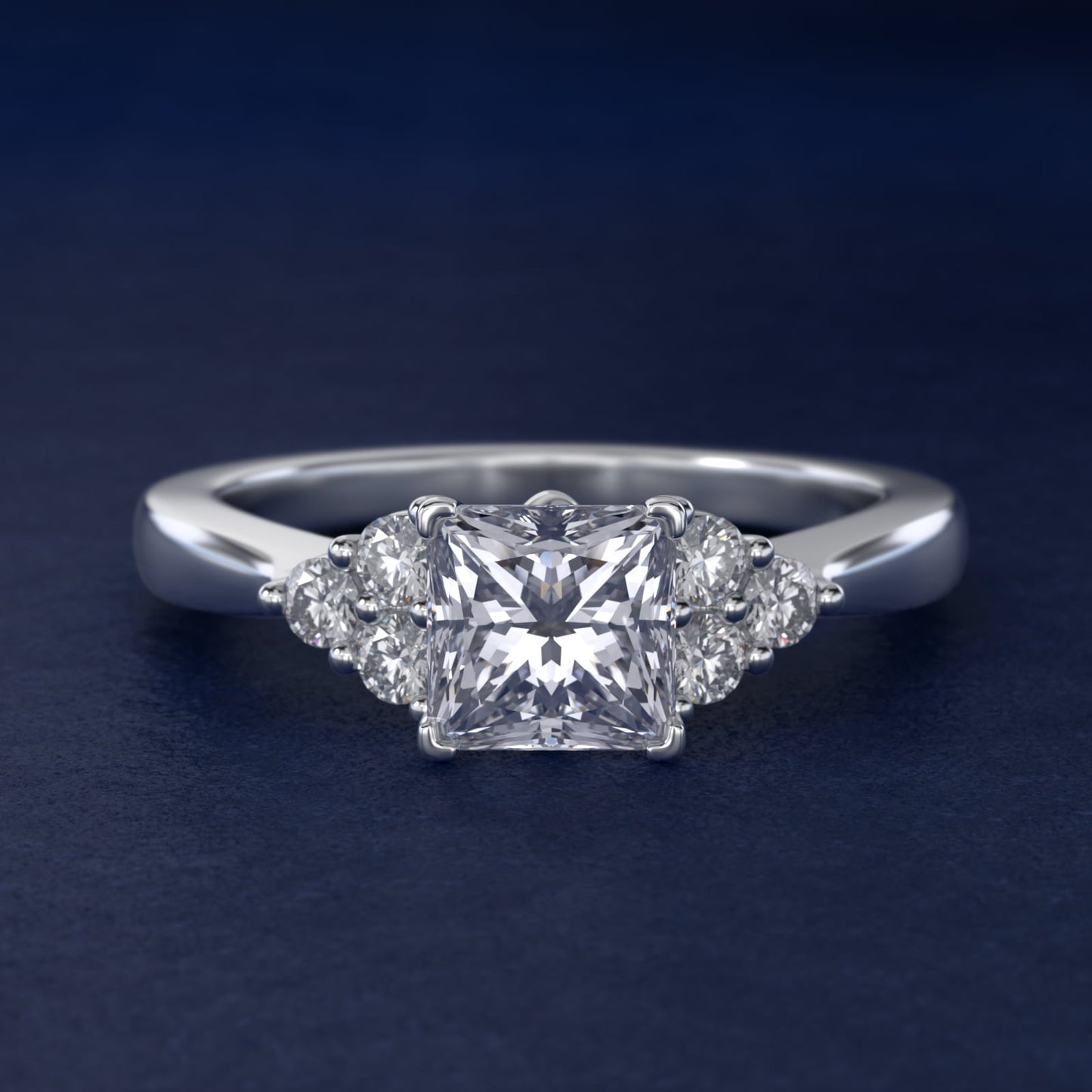 Triple Side Stone Diamond Engagement Ring In 18k White Gold By James Allen - Princess Center