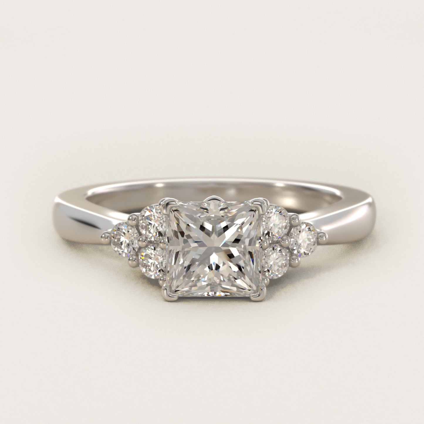 Triple Side Stone Diamond Engagement Ring In 14K White Gold By James Allen - Princess Center