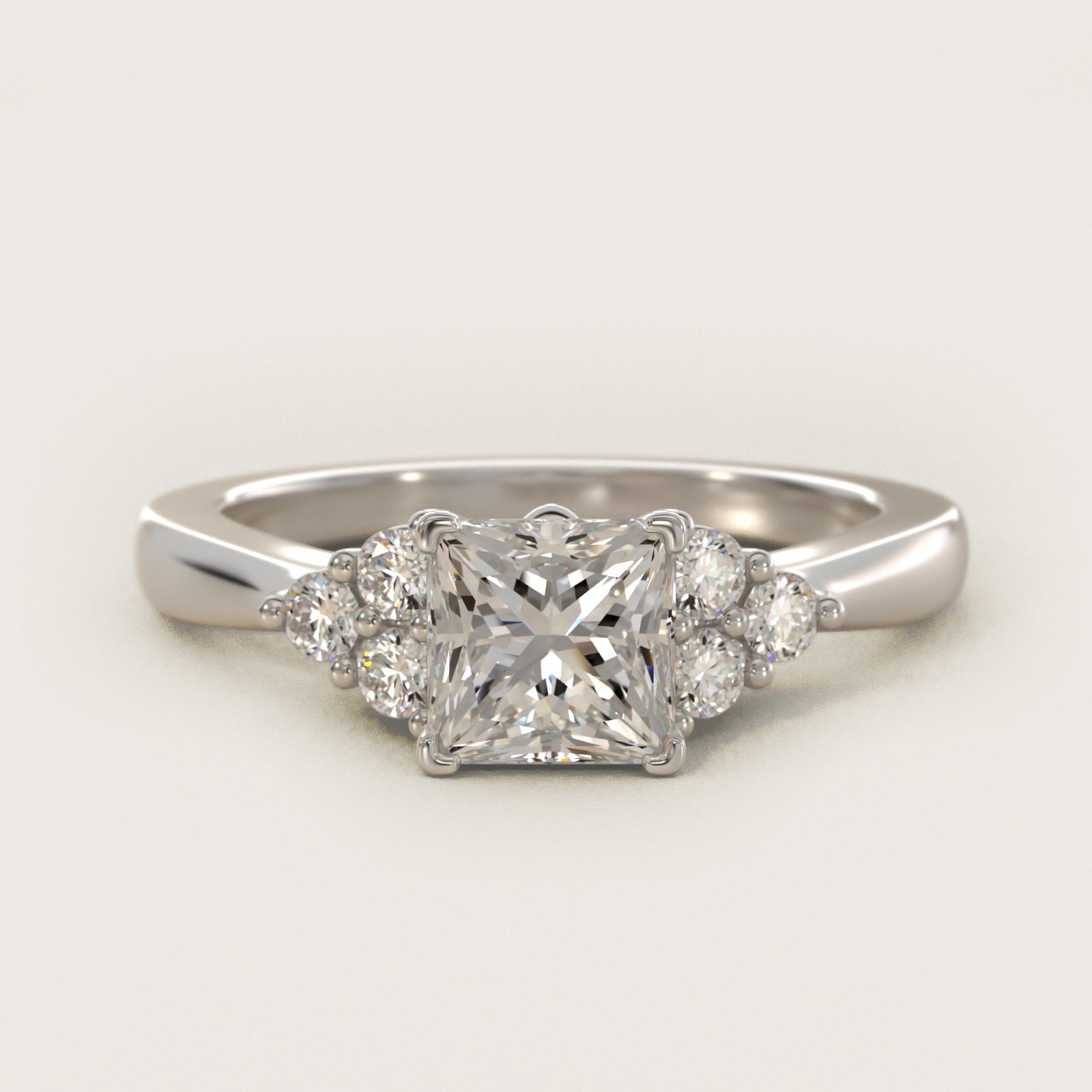 Triple Side Stone Diamond Engagement Ring In 18k White Gold By James Allen - Princess Center