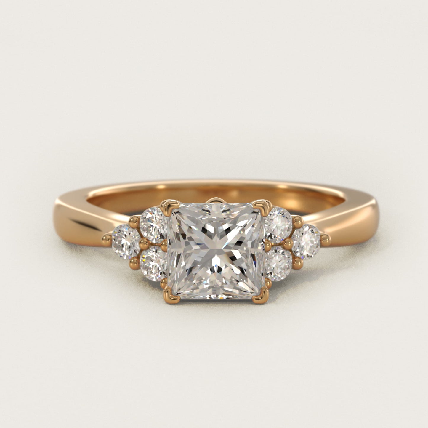 Triple Side Stone Diamond Engagement Ring In 18k Yellow Gold By James Allen - Princess Center