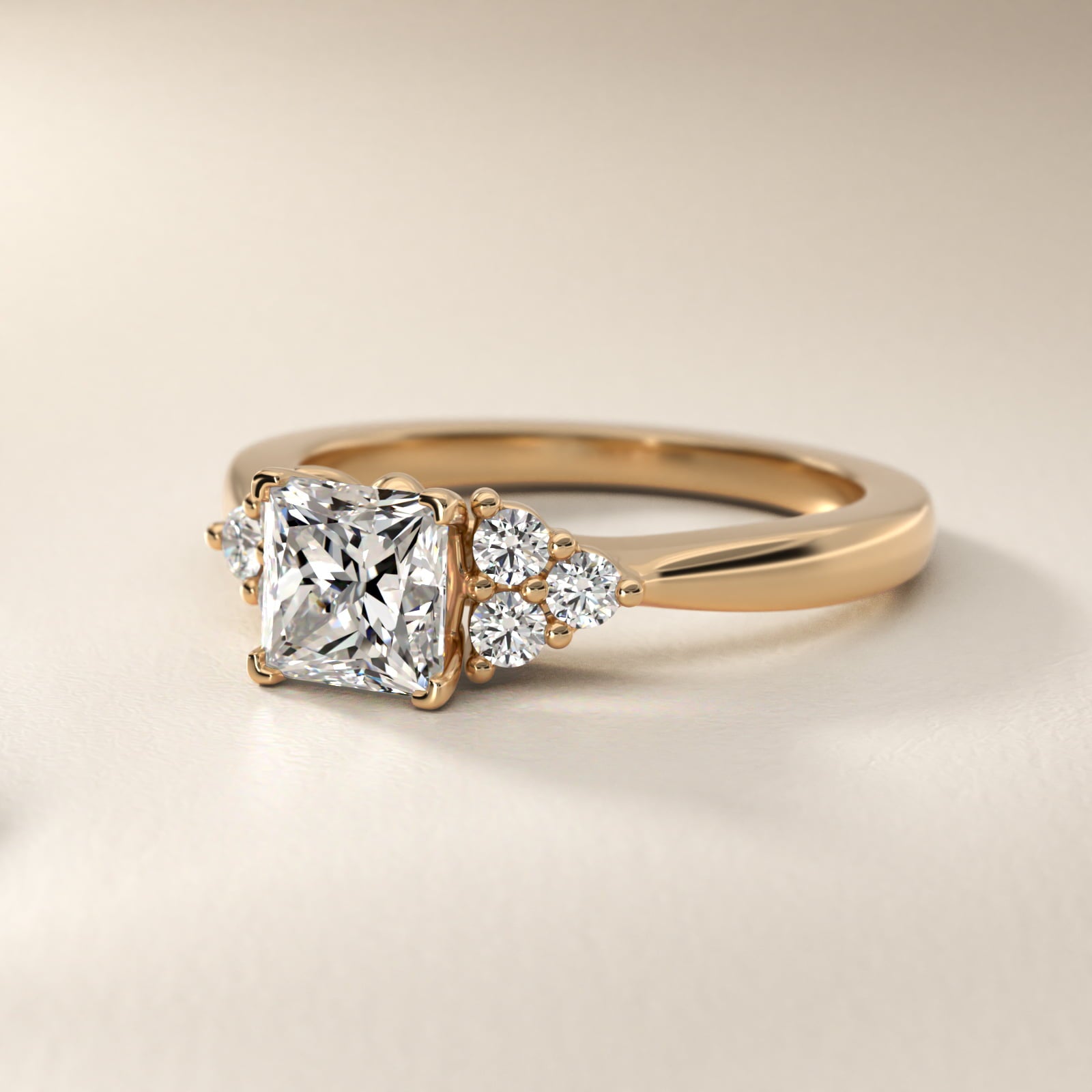 Triple Side Stone Diamond Engagement Ring In 14K Yellow Gold By James Allen - Princess Center