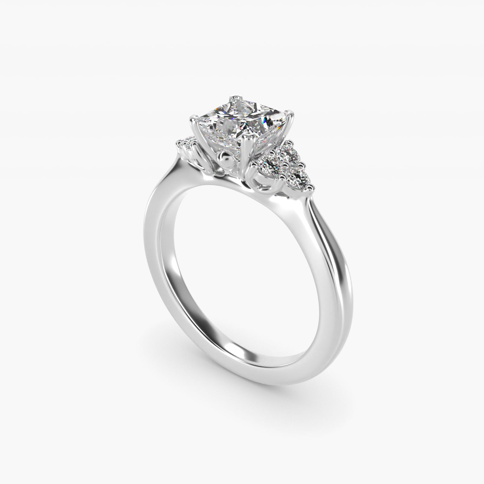 Triple Side Stone Diamond Engagement Ring In Platinum By James Allen - Princess Center