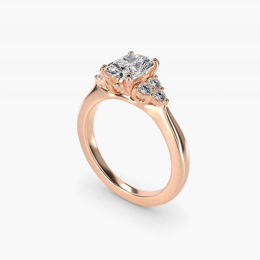 Triple Side Stone Diamond Engagement Ring In 18k Rose Gold By James Allen - Radiant Center
