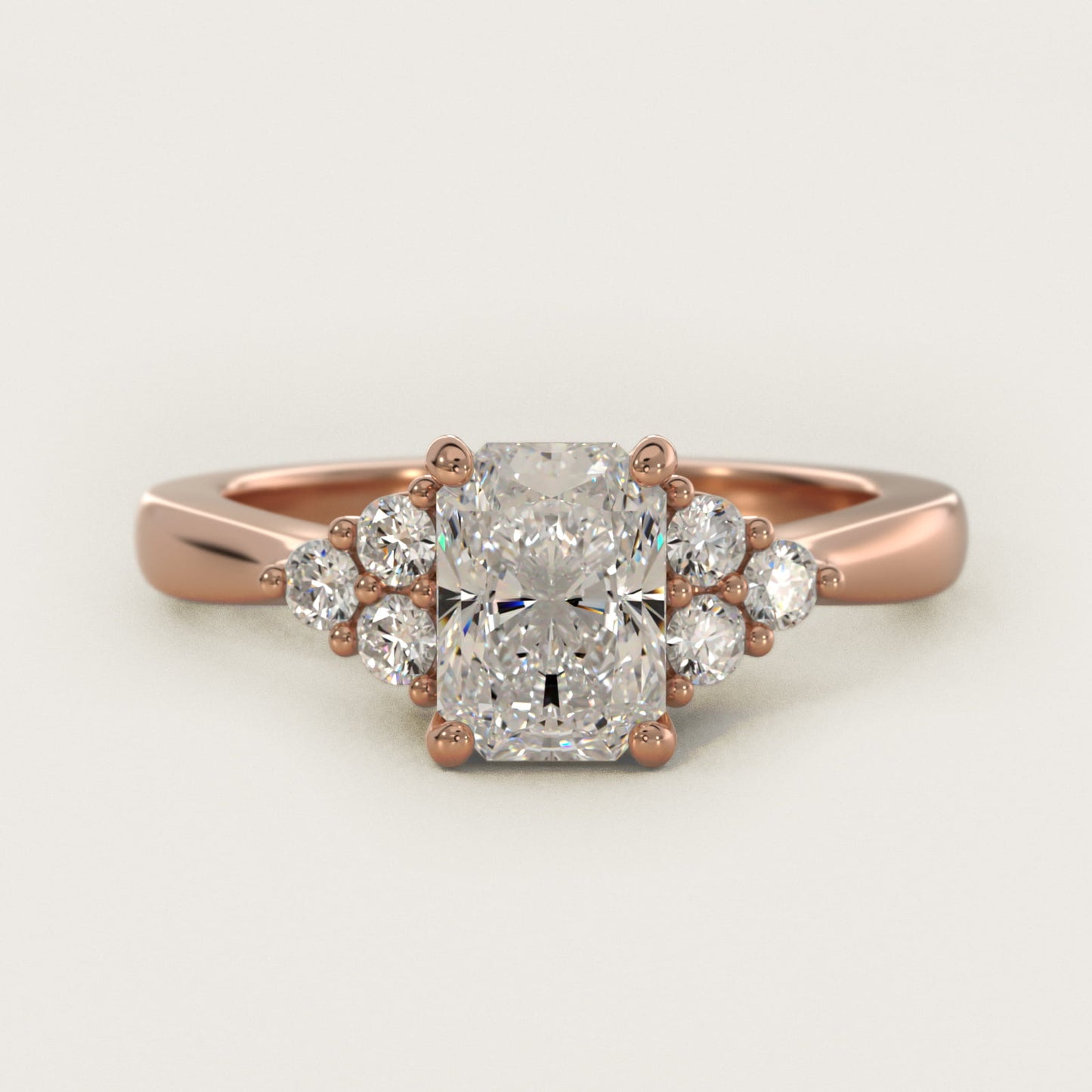 Triple Side Stone Diamond Engagement Ring In 18k Rose Gold By James Allen - Radiant Center