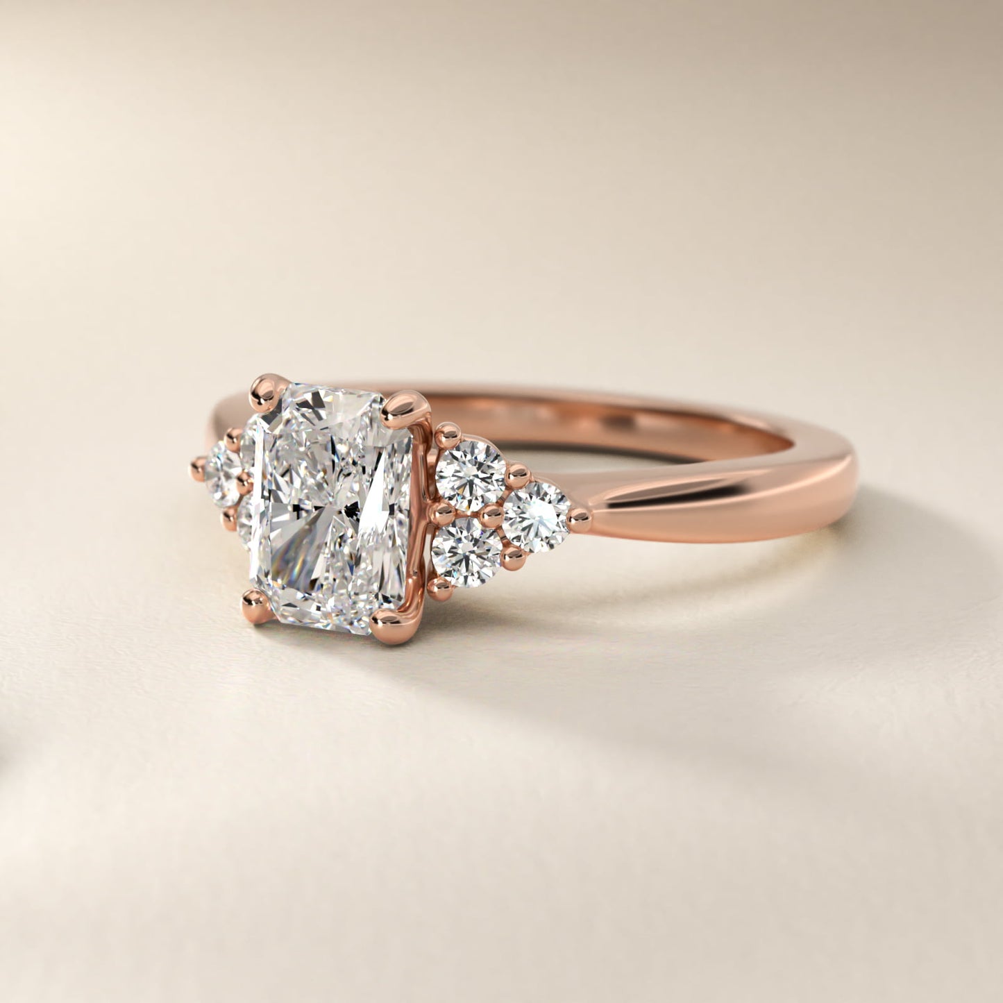 Triple Side Stone Diamond Engagement Ring In 14K Rose Gold By James Allen - Radiant Center