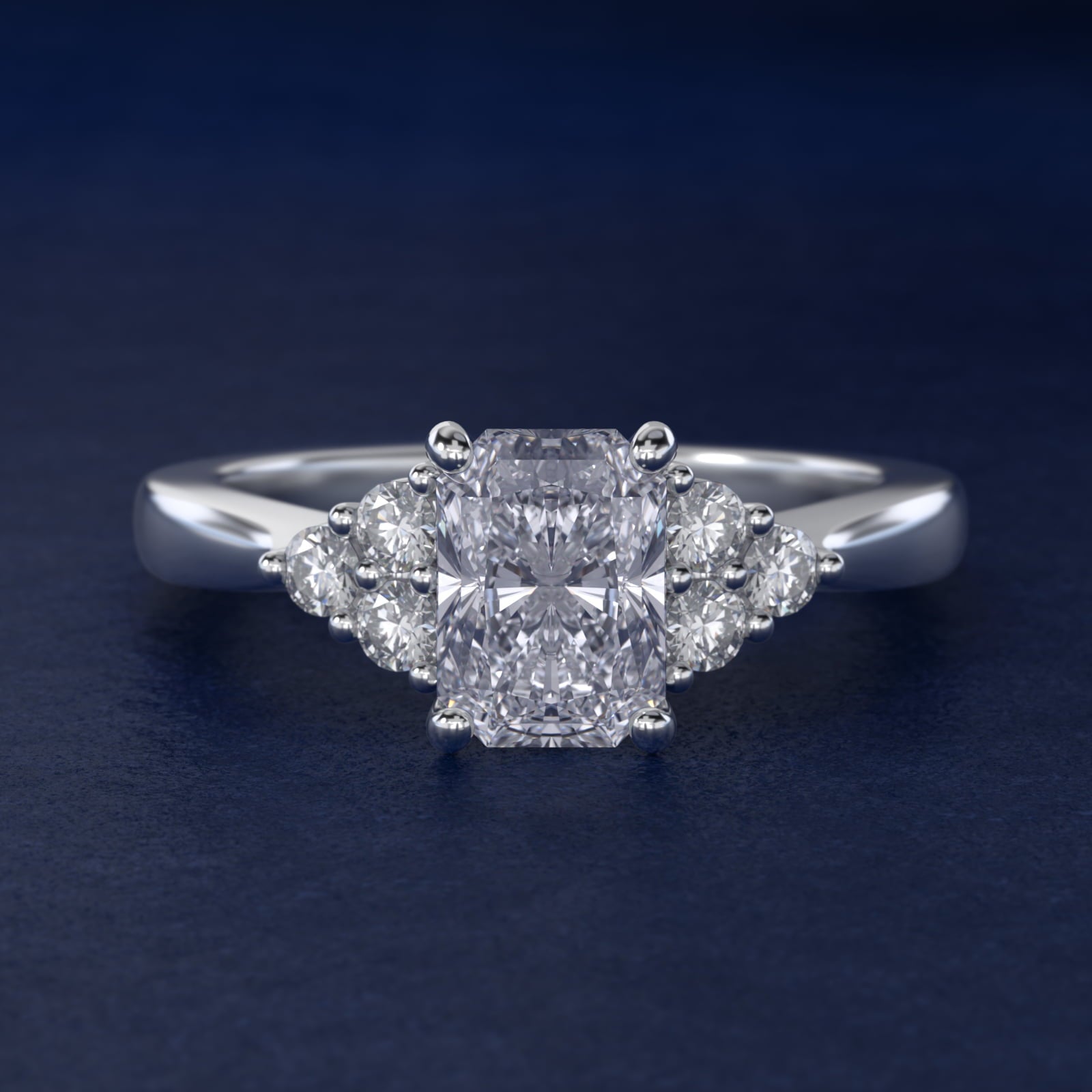 Triple Side Stone Diamond Engagement Ring In 18k White Gold By James Allen - Radiant Center
