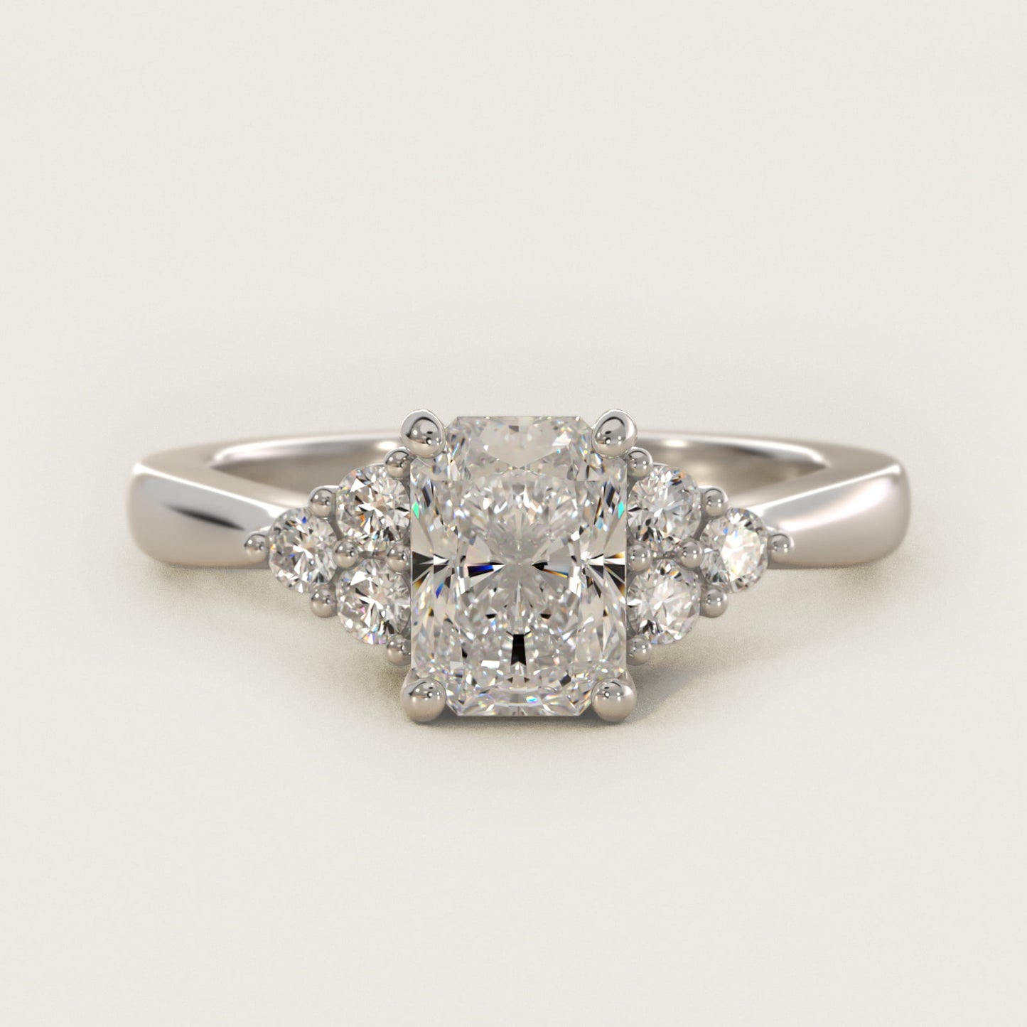 Triple Side Stone Diamond Engagement Ring In 14K White Gold By James Allen - Radiant Center