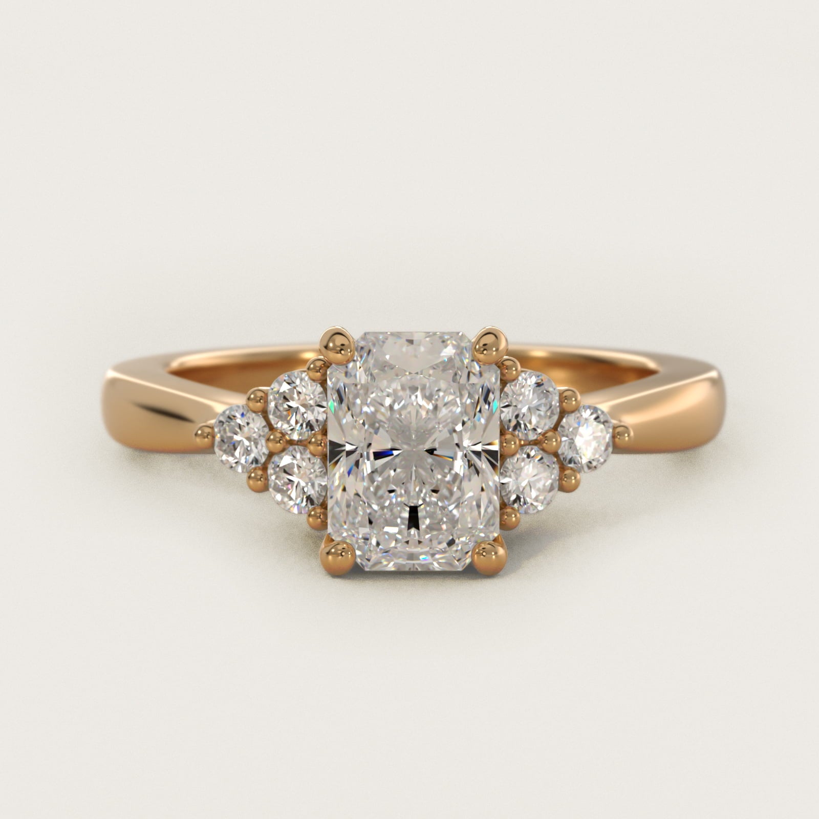 Triple Side Stone Diamond Engagement Ring In 18k Yellow Gold By James Allen - Radiant Center