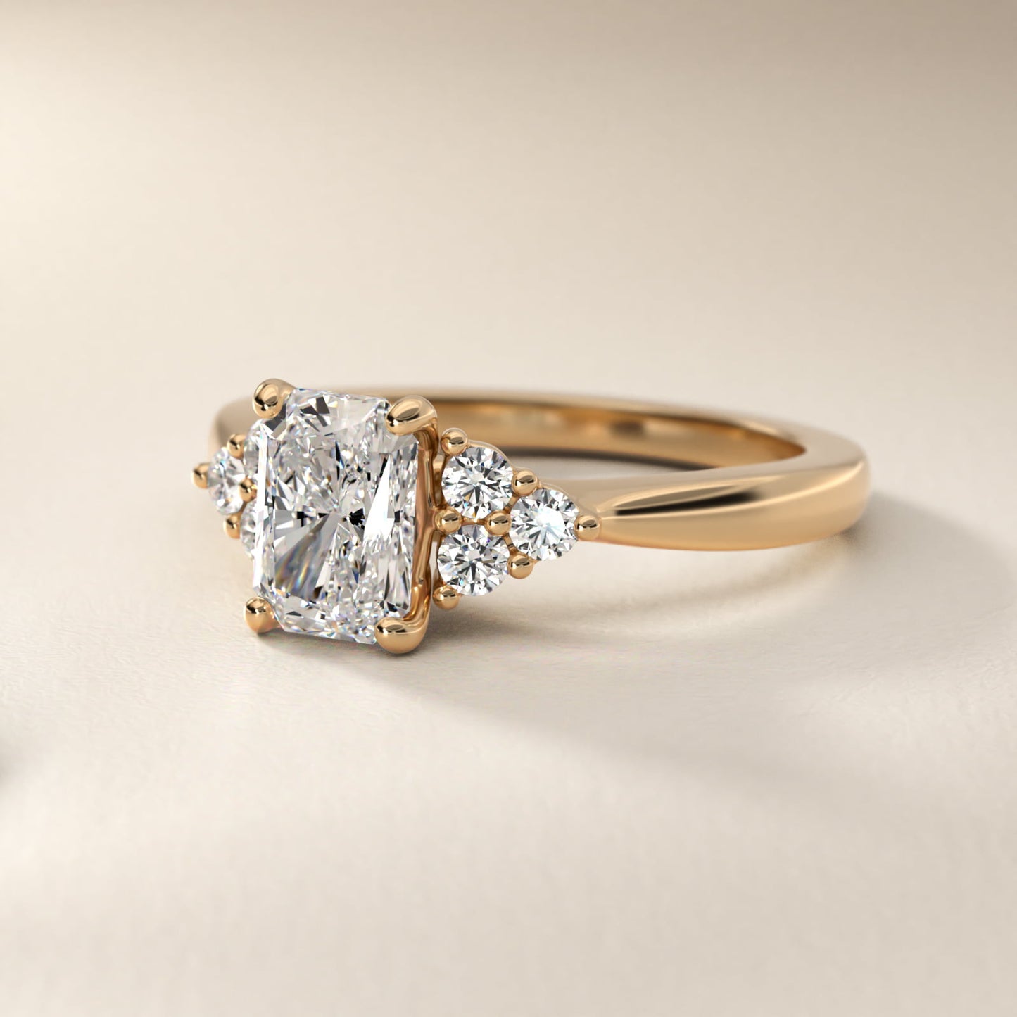 Triple Side Stone Diamond Engagement Ring In 18k Yellow Gold By James Allen - Radiant Center