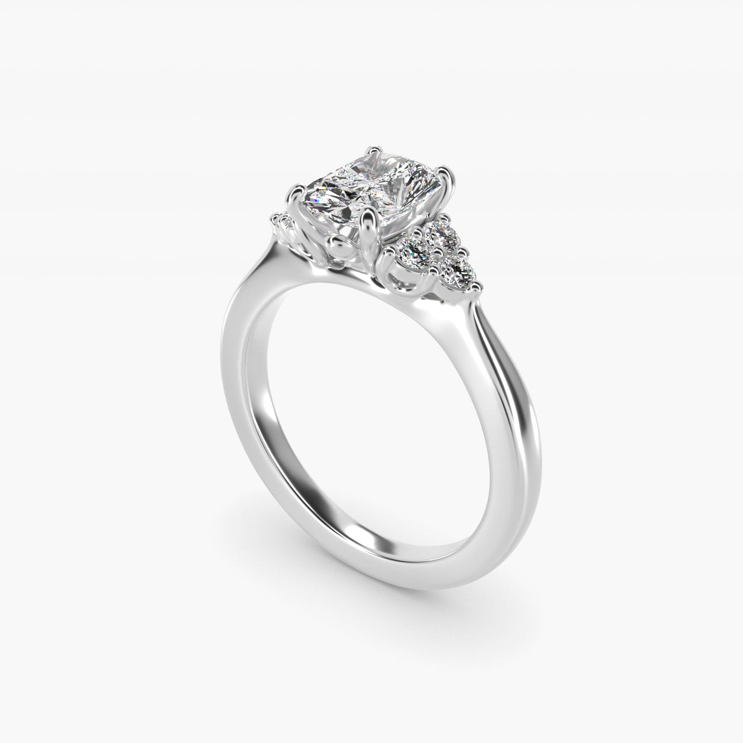 Triple Side Stone Diamond Engagement Ring In Platinum By James Allen - Radiant Center