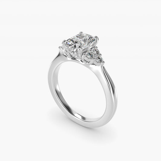 Triple Side Stone Diamond Engagement Ring In Platinum By James Allen - Radiant Center