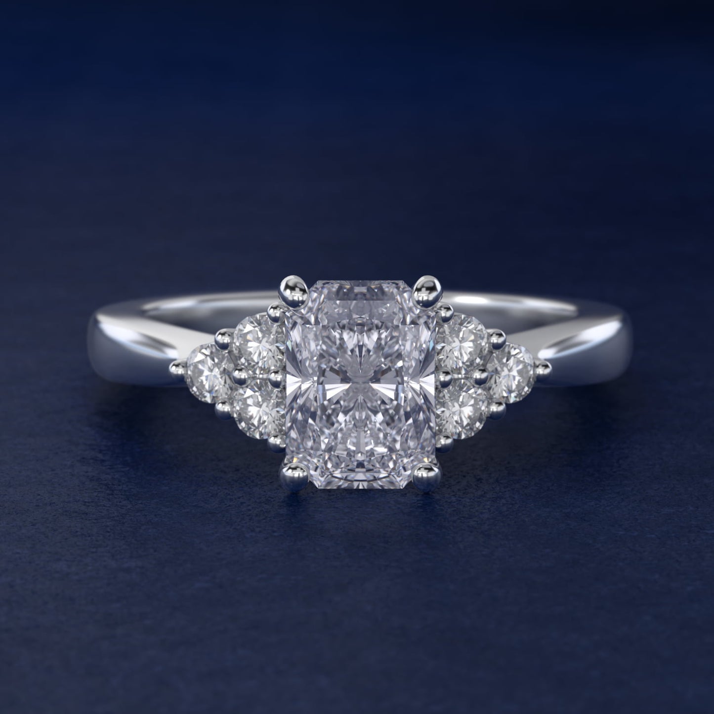 Triple Side Stone Diamond Engagement Ring In Platinum By James Allen - Radiant Center