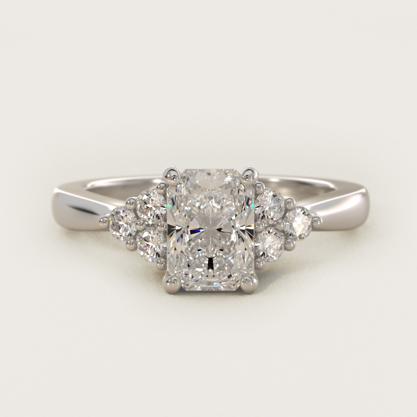 Triple Side Stone Diamond Engagement Ring In Platinum By James Allen - Radiant Center