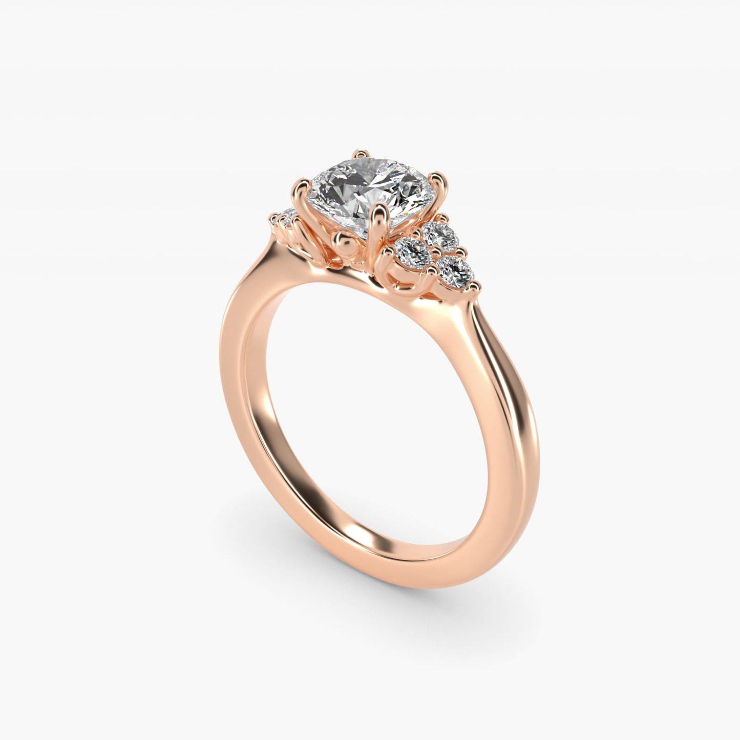 Triple Side Stone Diamond Engagement Ring In 14K Rose Gold By James Allen - Round Center