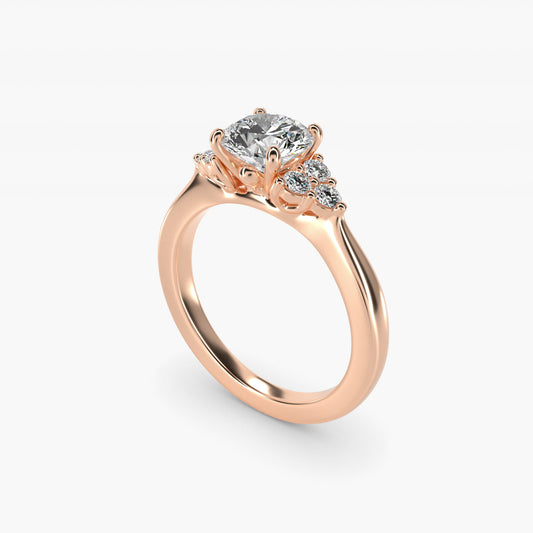 Triple Side Stone Diamond Engagement Ring In 14K Rose Gold By James Allen - Round Center