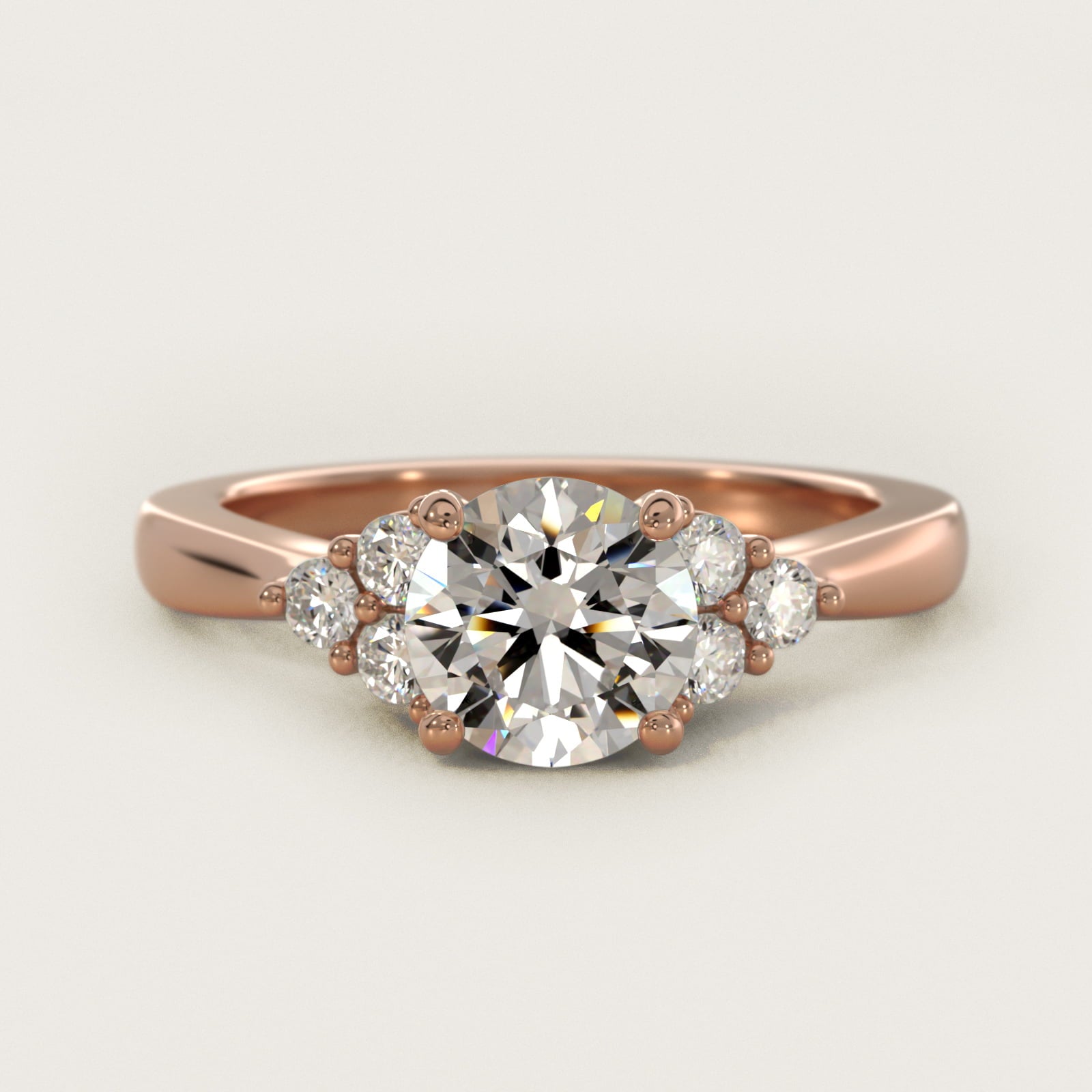 Triple Side Stone Diamond Engagement Ring In 14K Rose Gold By James Allen - Round Center