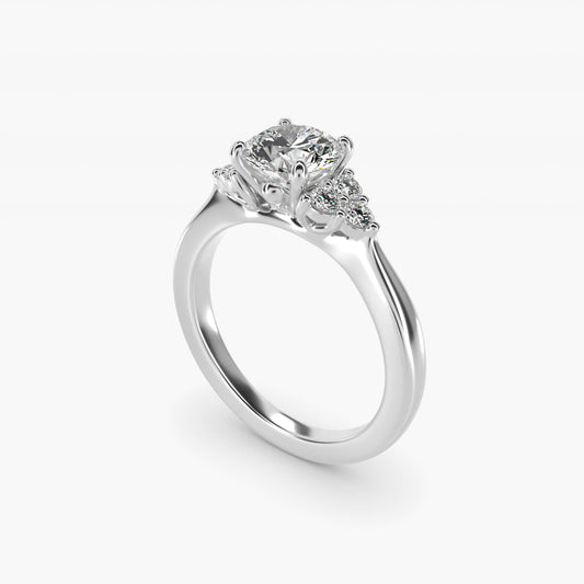 Triple Side Stone Diamond Engagement Ring In 14K White Gold By James Allen - Round Center