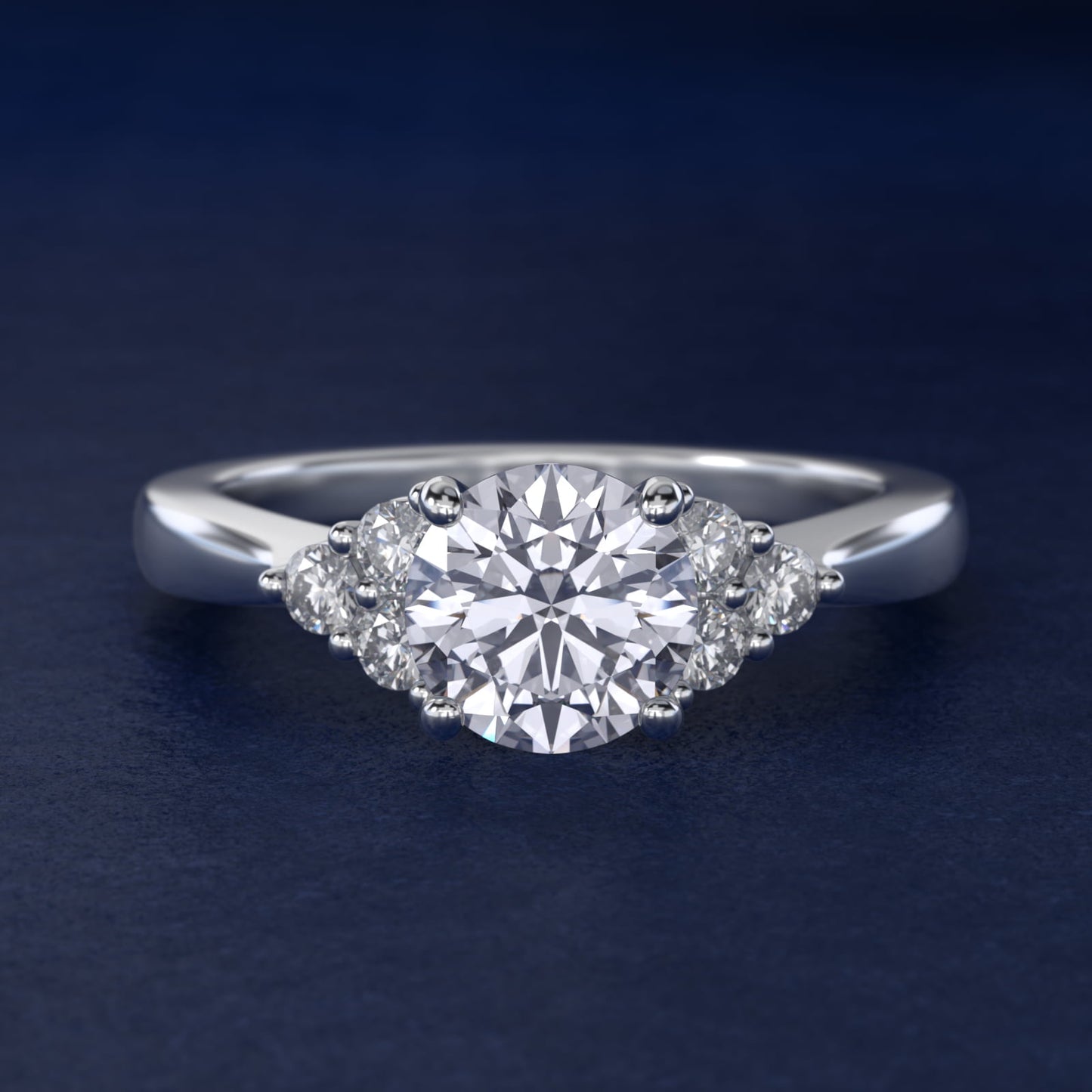 Triple Side Stone Diamond Engagement Ring In 18k White Gold By James Allen - Round Center