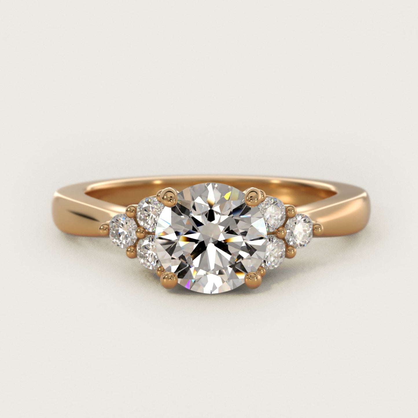 Triple Side Stone Diamond Engagement Ring In 18k Yellow Gold By James Allen - Round Center