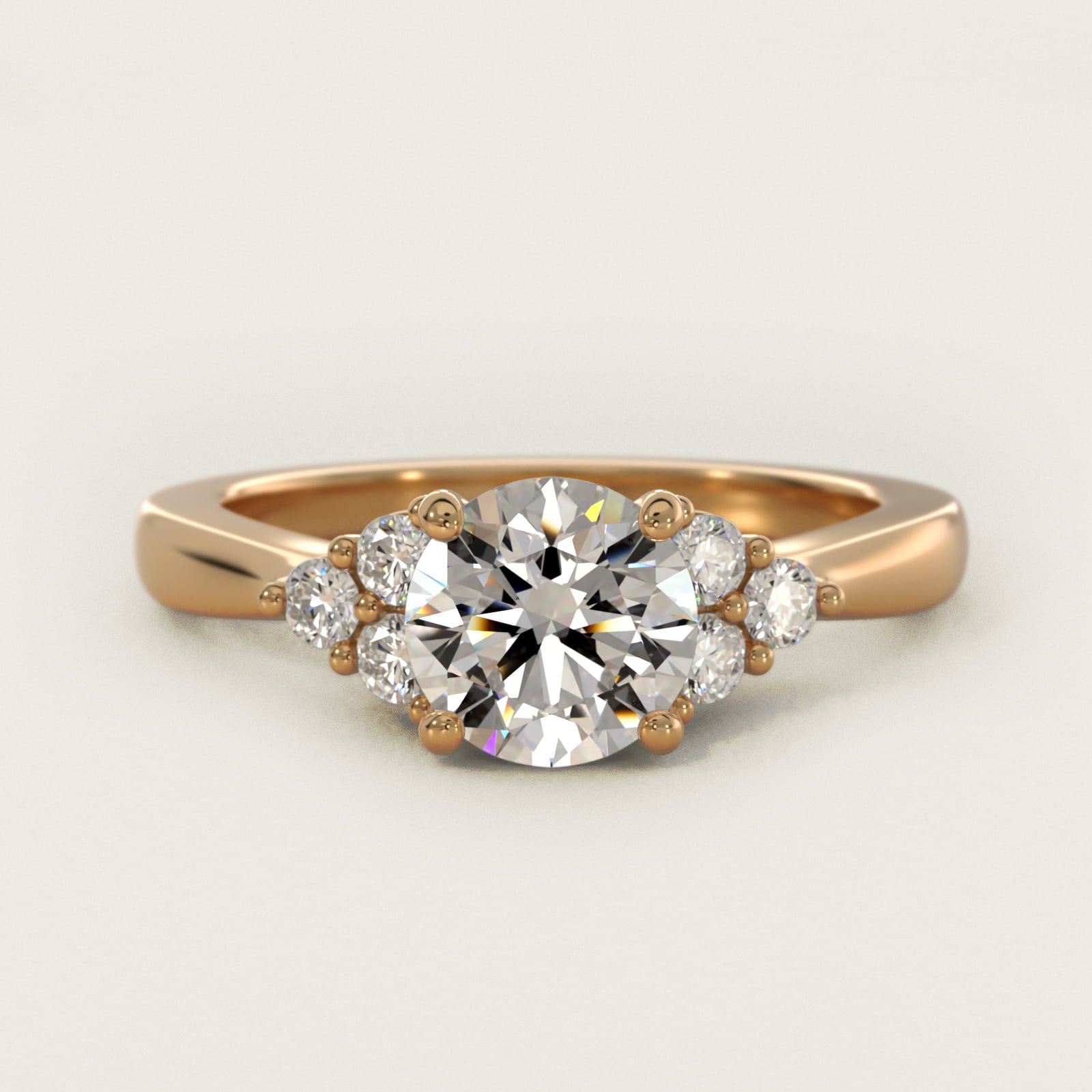 Triple Side Stone Diamond Engagement Ring In 18k Yellow Gold By James Allen - Round Center
