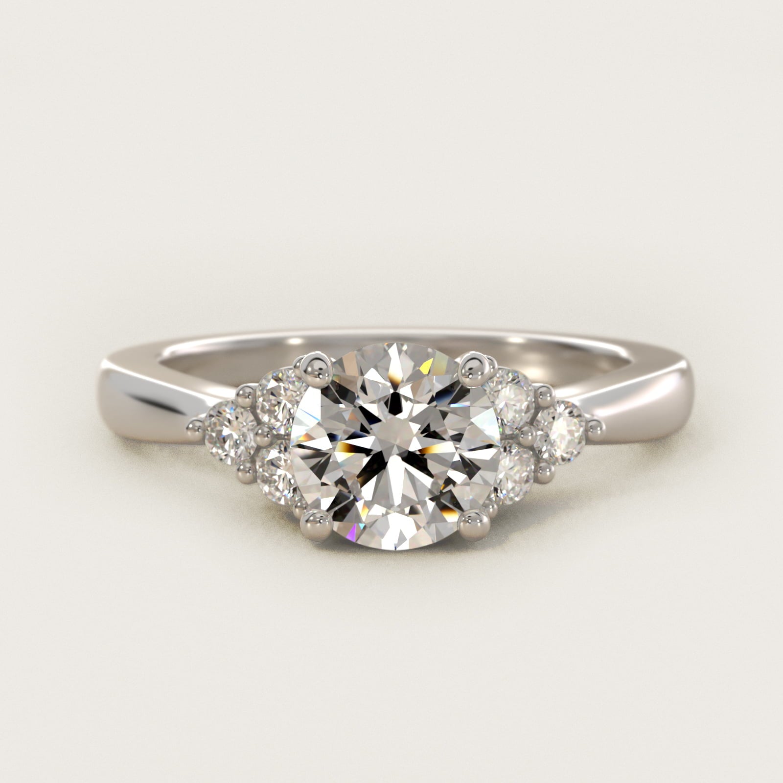 Triple Side Stone Diamond Engagement Ring In Platinum By James Allen - Round Center