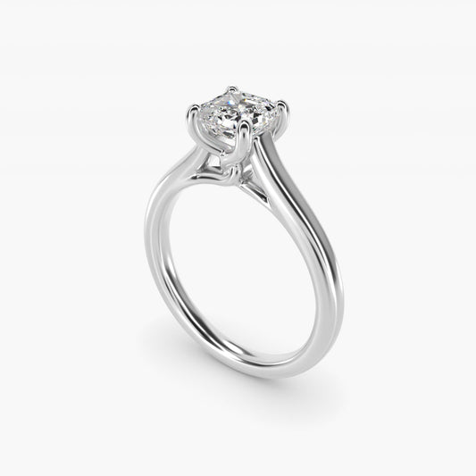Twist Bridge Solitaire Engagement Ring in 18k White Gold - Asscher Center