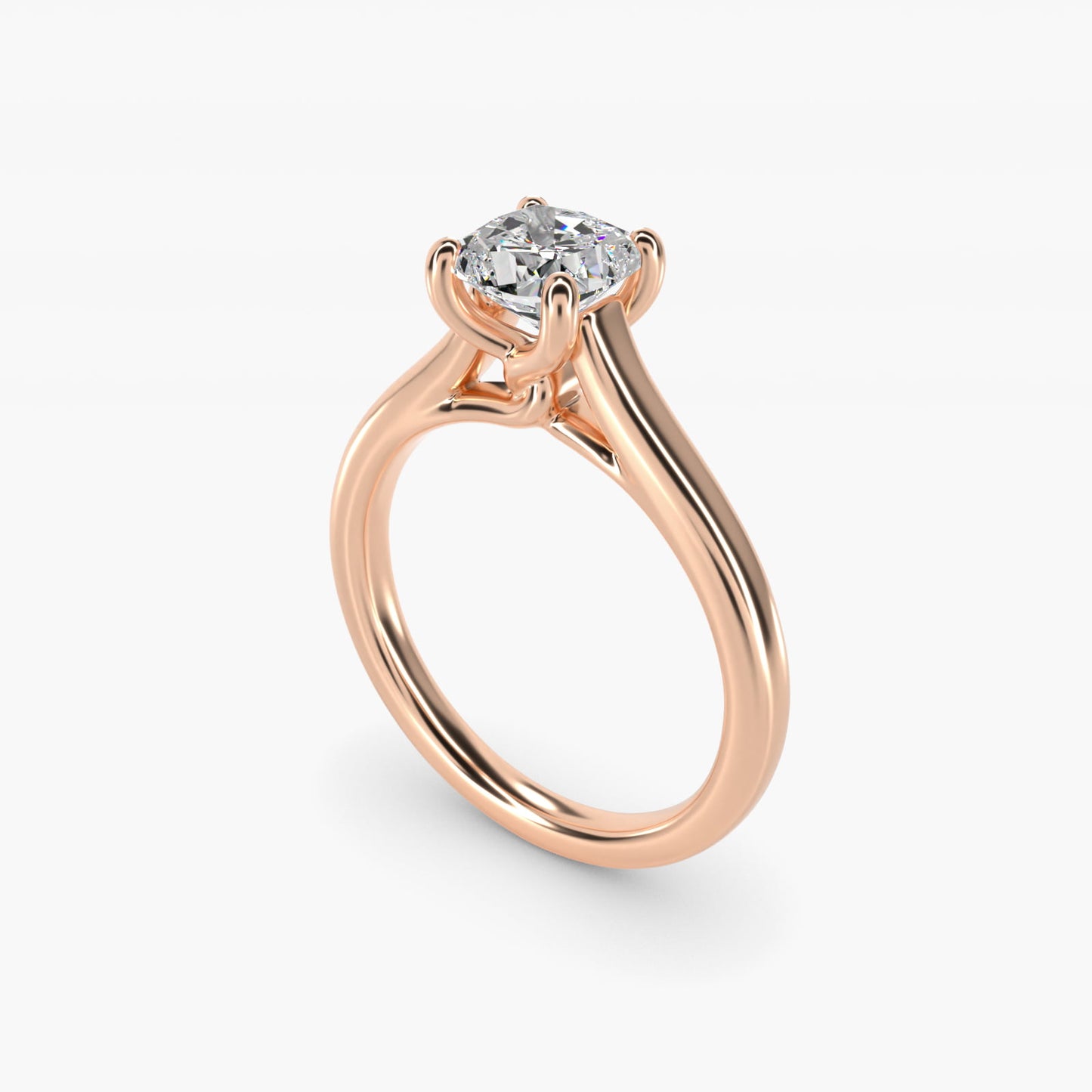 Twist Bridge Solitaire Engagement Ring in 14k Rose Gold - Cushion Center