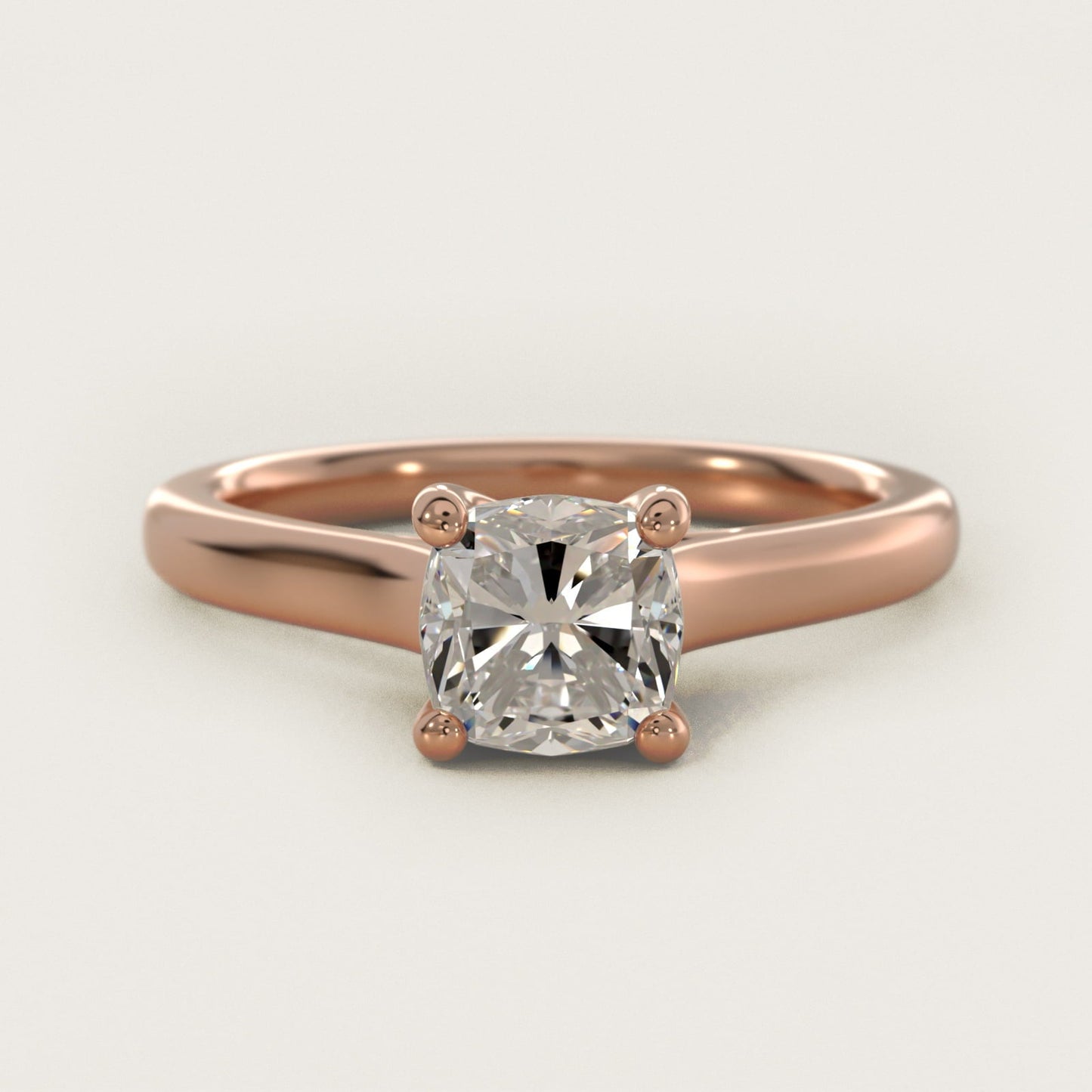 Twist Bridge Solitaire Engagement Ring in 18k Rose Gold - Cushion Center