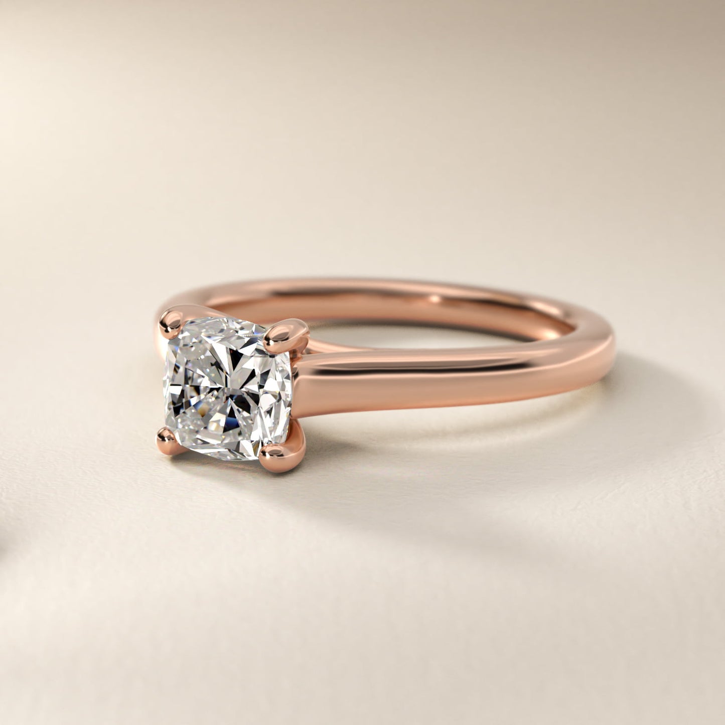 Twist Bridge Solitaire Engagement Ring in 14k Rose Gold - Cushion Center