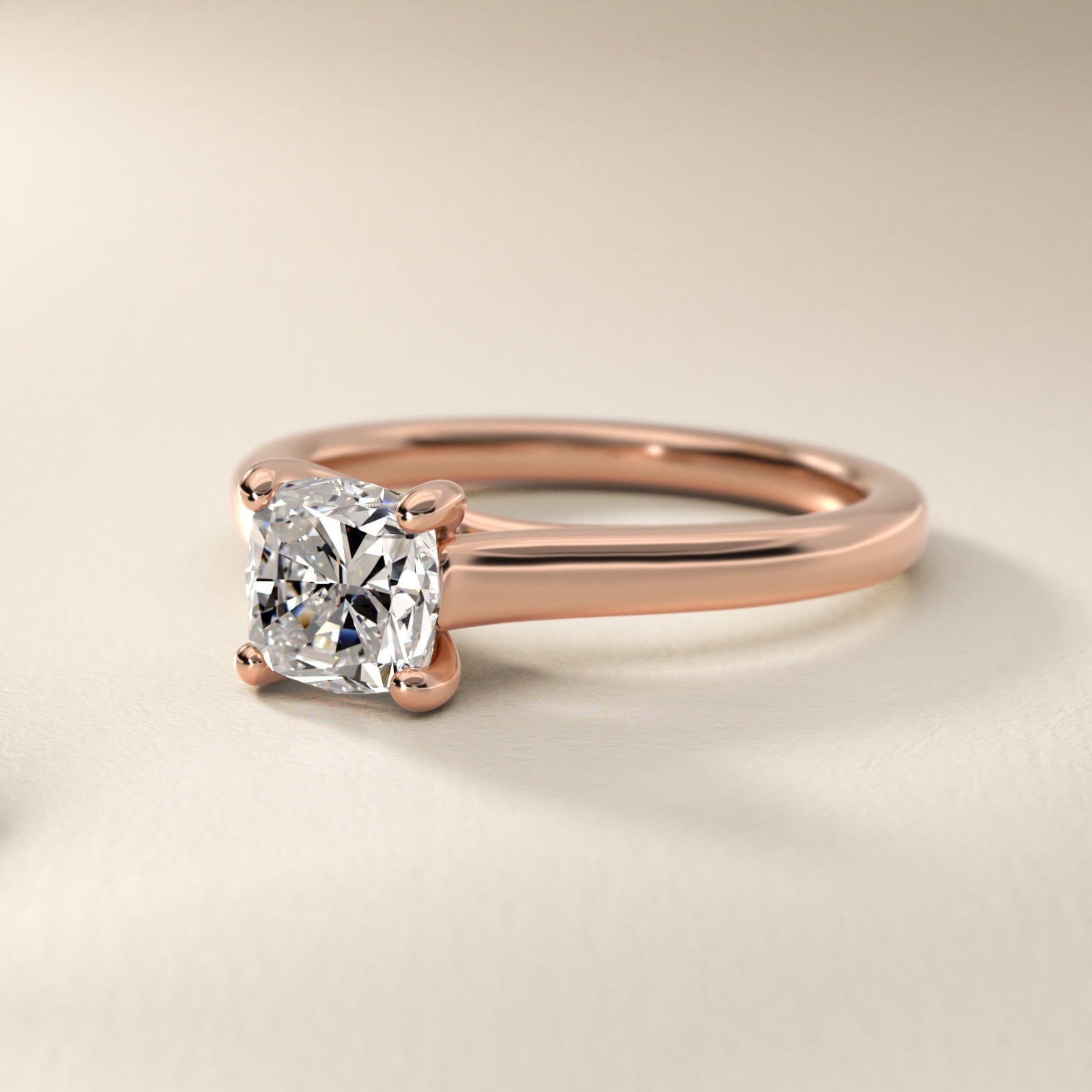 Twist Bridge Solitaire Engagement Ring in 18k Rose Gold - Cushion Center