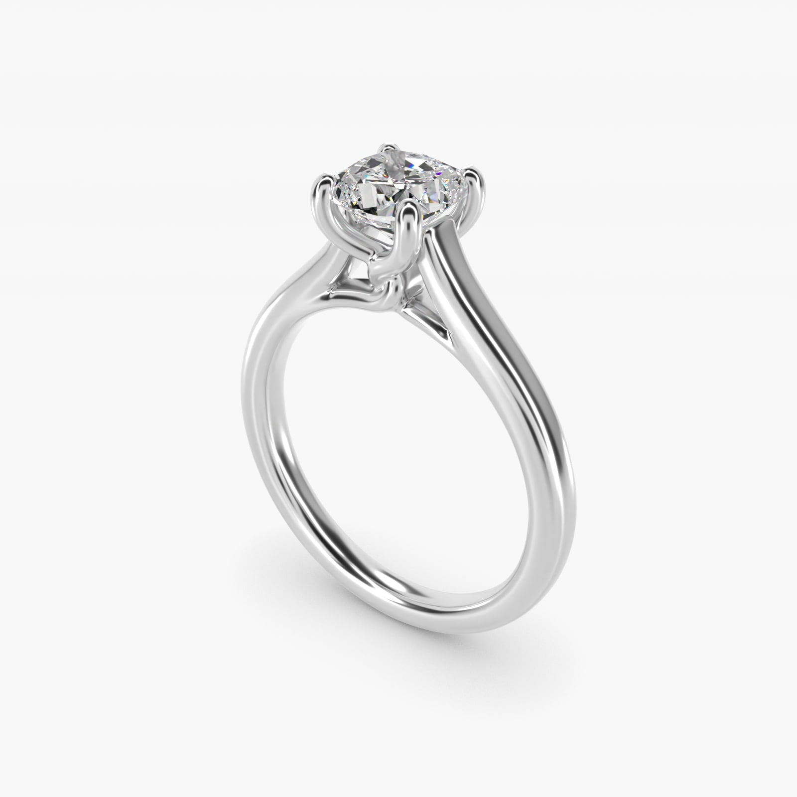 Twist Bridge Solitaire Engagement Ring in 18k White Gold - Cushion Center