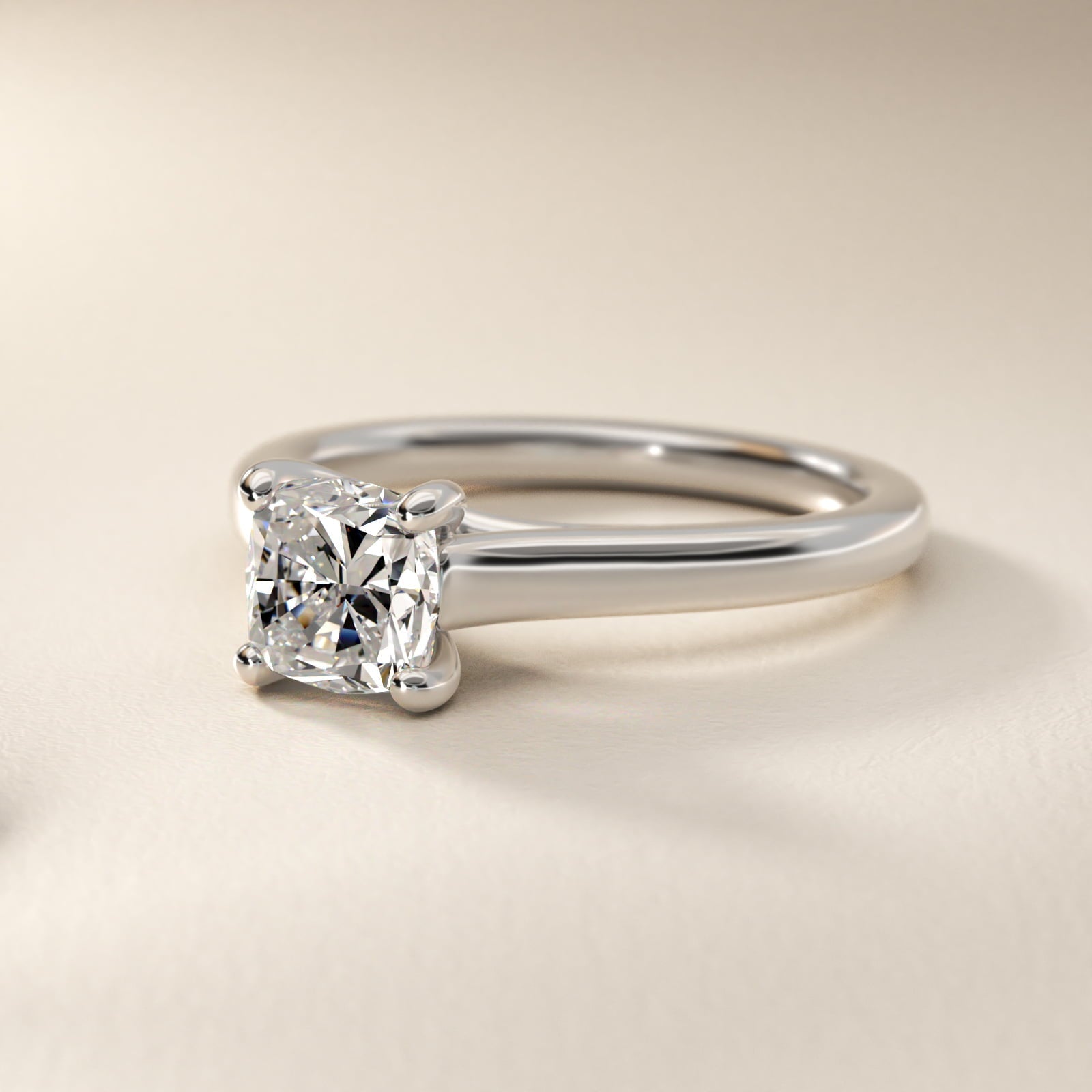 Twist Bridge Solitaire Engagement Ring in Platinum - Cushion Center