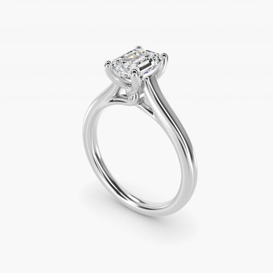 Twist Bridge Solitaire Engagement Ring in 14k White Gold - Emerald Center