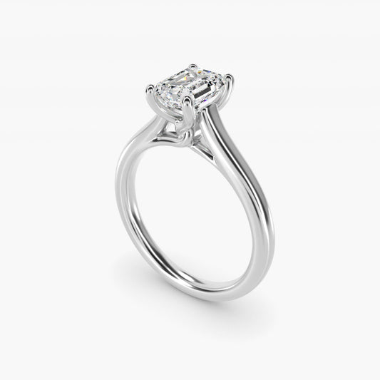 Twist Bridge Solitaire Engagement Ring in 18k White Gold - Emerald Center